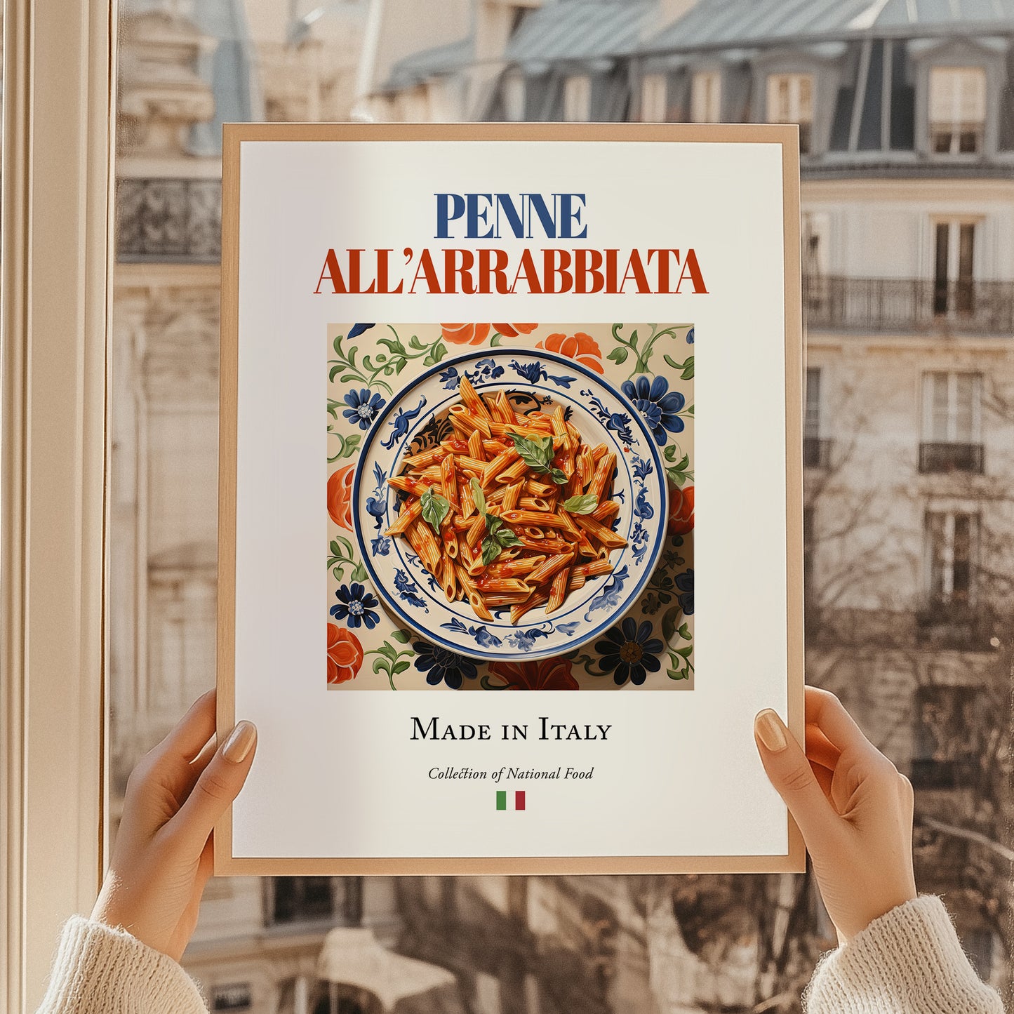 Penne all'arrabbiata – Italian Pasta, Osteria Painting, styled in a charming Paris street view