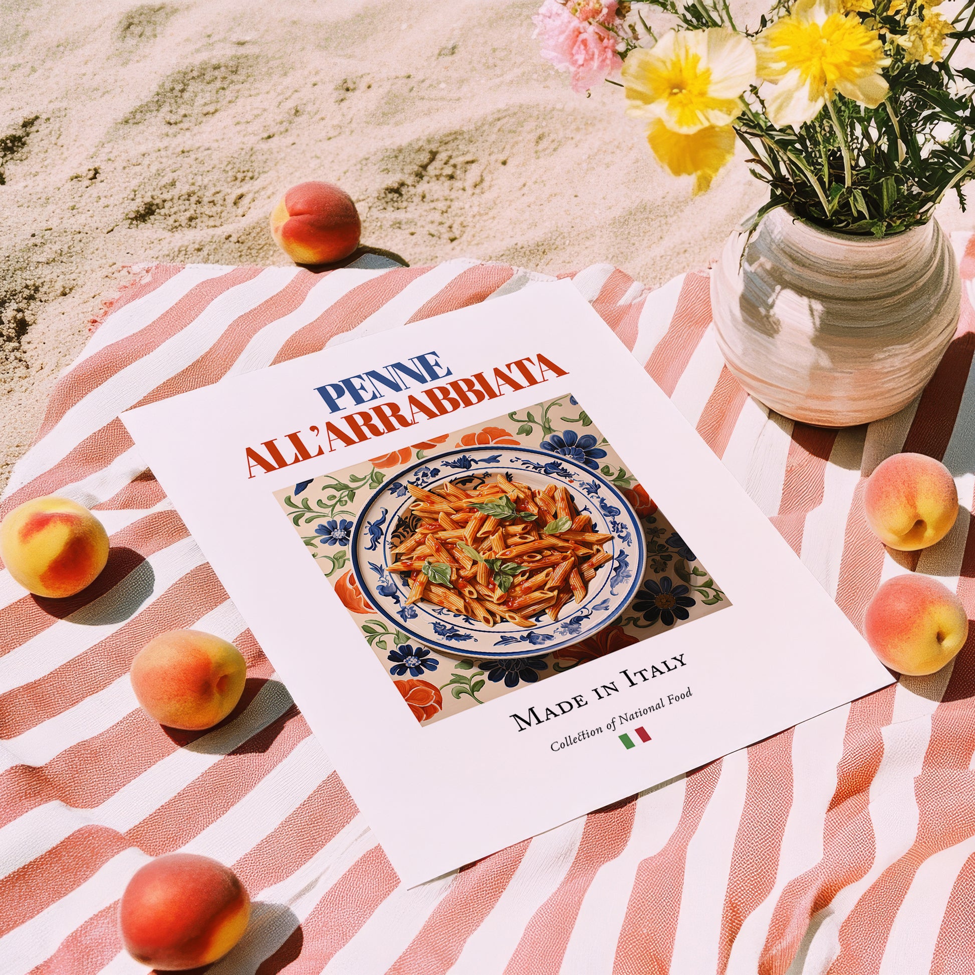 Penne all'arrabbiata – Italian Pasta, Osteria Painting, unframed on coastal sand