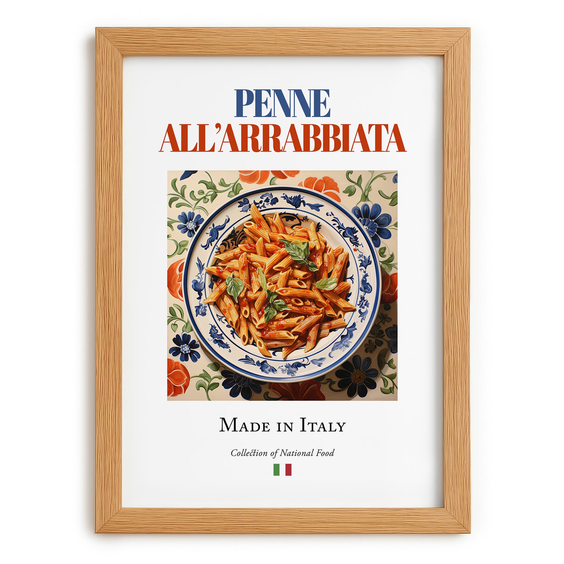 Penne all'arrabbiata – Italian Pasta, Osteria Painting, set in oak frame