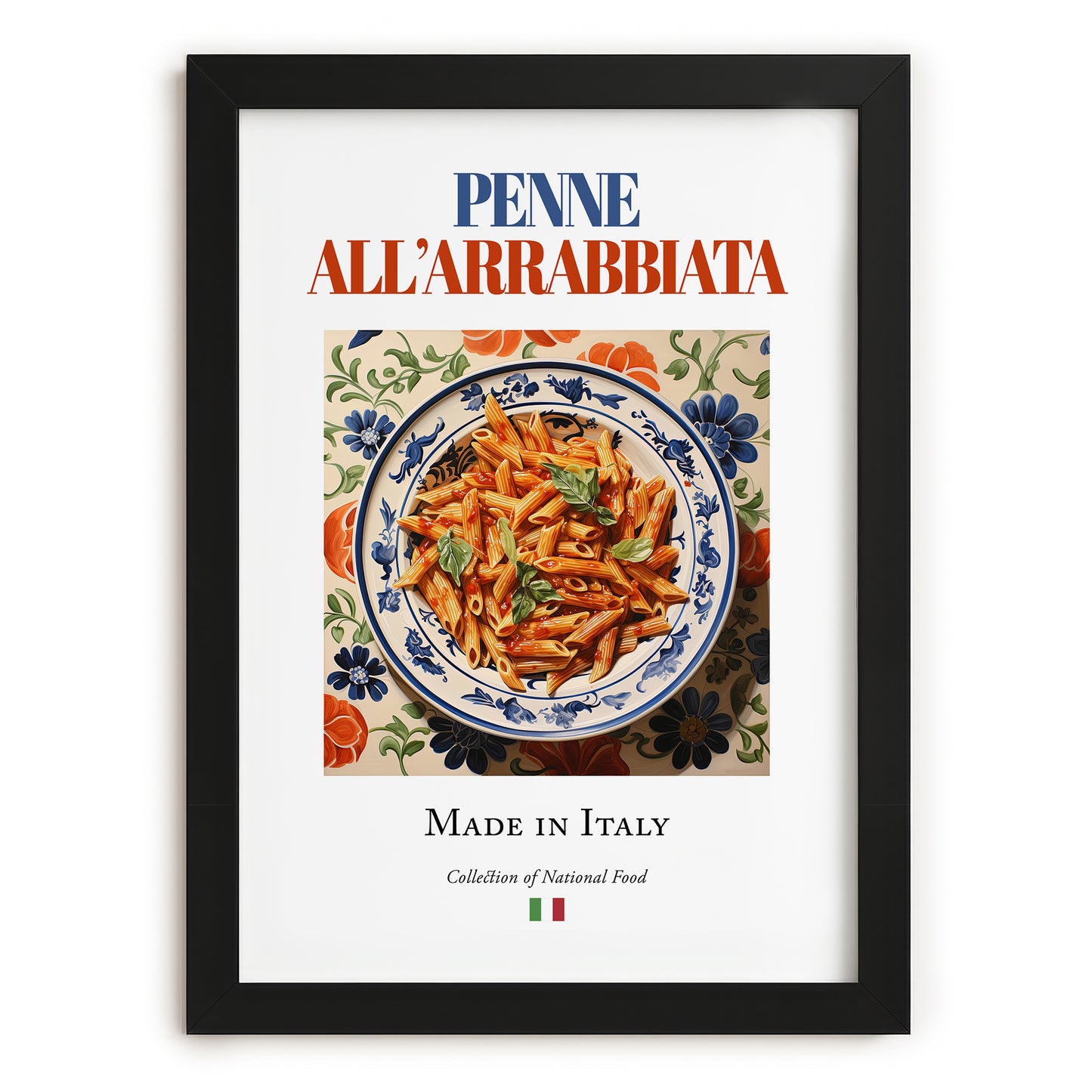Penne all'arrabbiata – Italian Pasta, Osteria Painting, in sleek black frame