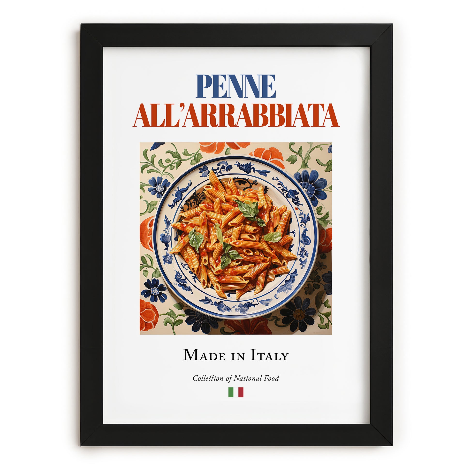 Penne all'arrabbiata – Italian Pasta, Osteria Painting, in sleek black frame