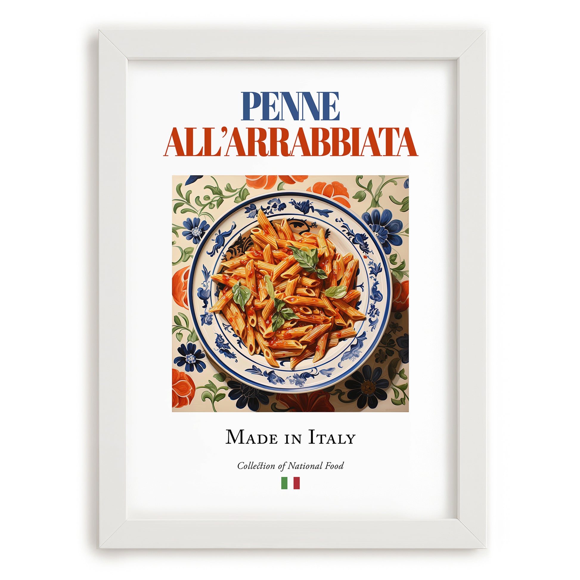 Penne all'arrabbiata – Italian Pasta, Osteria Painting, placed in minimal white frame