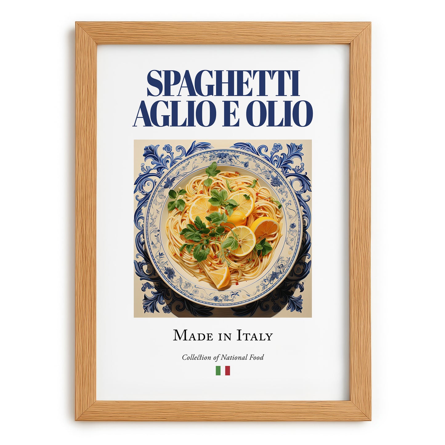 Spaghetti aglio e olio – Italian Pasta, Trattoria Art, set in oak frame