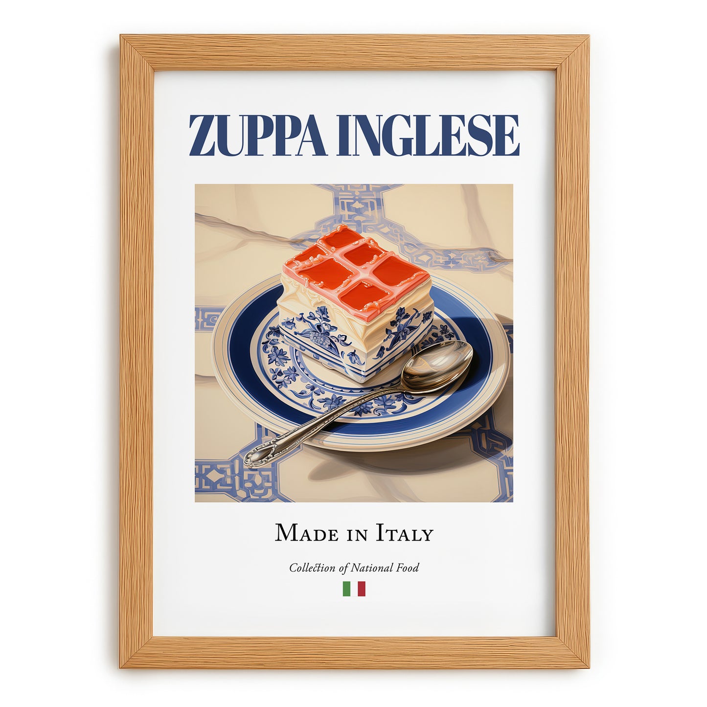 Zuppa Inglese – Italian Dessert Dish, Bistro Poster, set in oak frame