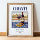 Chianti – Italian Red Wine, Wine Bar Poster, in wooden frame leaning on the floor