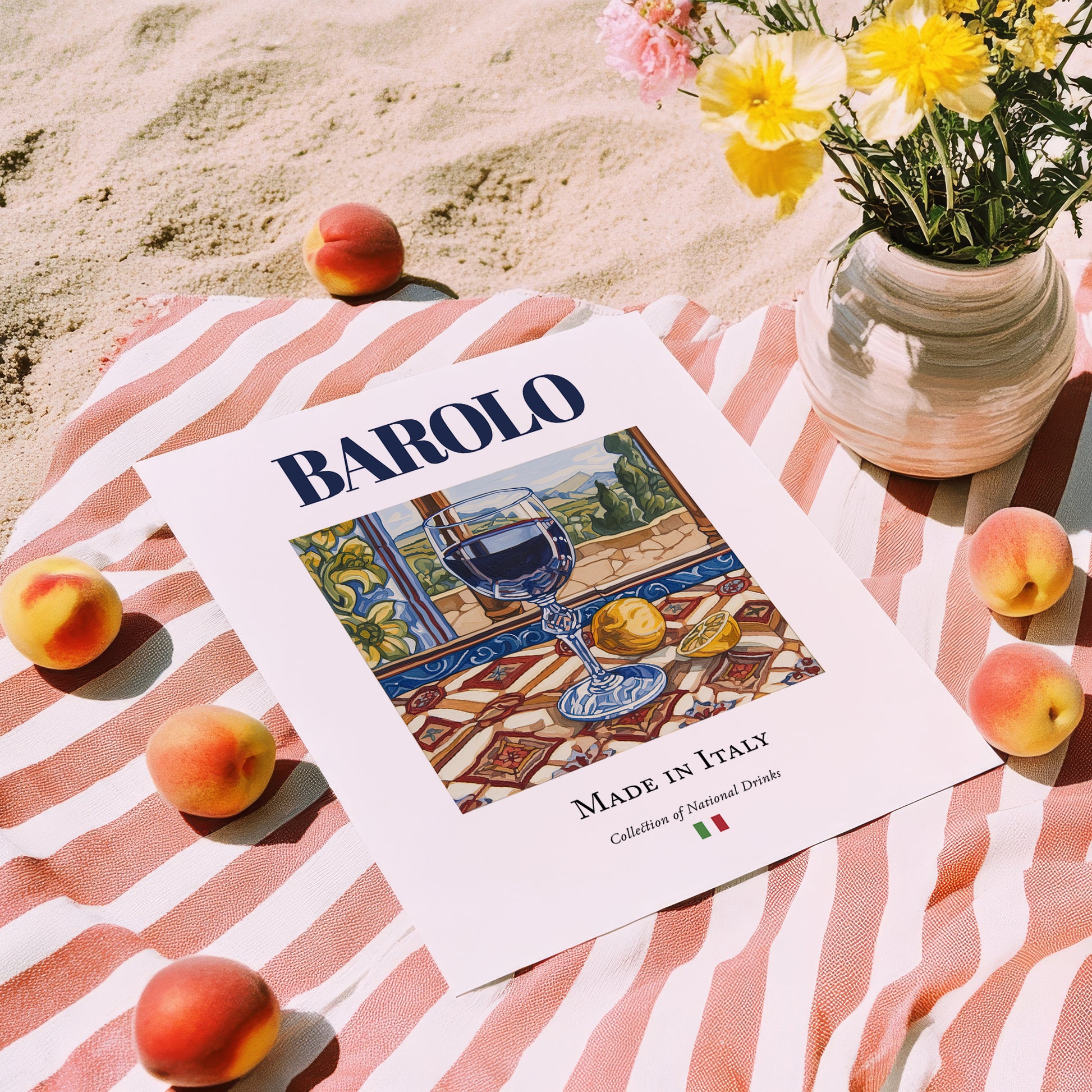 Barolo – Italian Red Wine, Wine Bar Painting, unframed on coastal sand