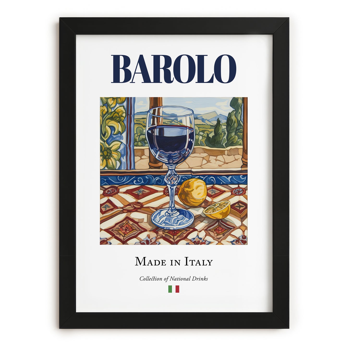Barolo – Italian Red Wine, Wine Bar Painting, in sleek black frame