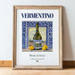 Vermentino – Italian White Wine, Vineyard Terrace Illustration, in wooden frame leaning on the floor