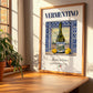 Vermentino – Italian White Wine, Vineyard Terrace Illustration, no-text version framed in wood