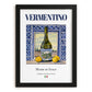Vermentino – Italian White Wine, Vineyard Terrace Illustration, in sleek black frame