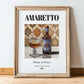 Amaretto – Italian Liqueur Drink, Cocktail Lounge Wall Decor, in wooden frame leaning on the floor