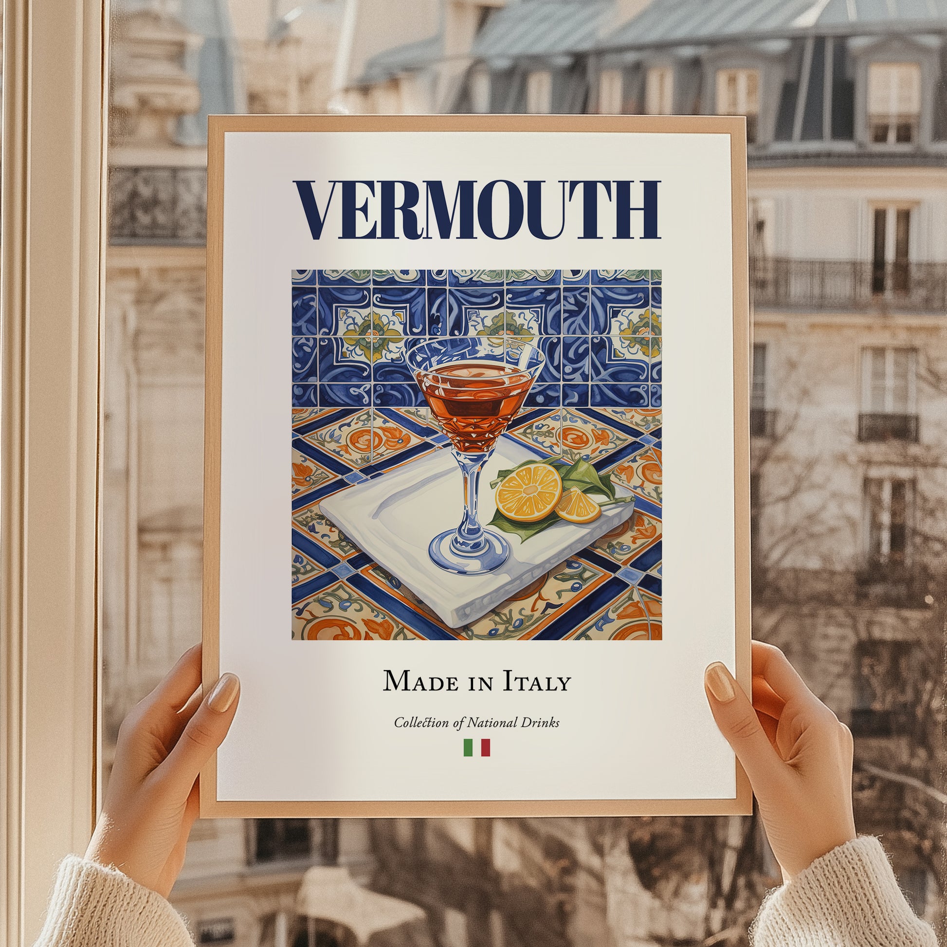 Vermouth – Italian Liqueur Drink, Cocktail Lounge Wall Art, styled in a charming Paris street view