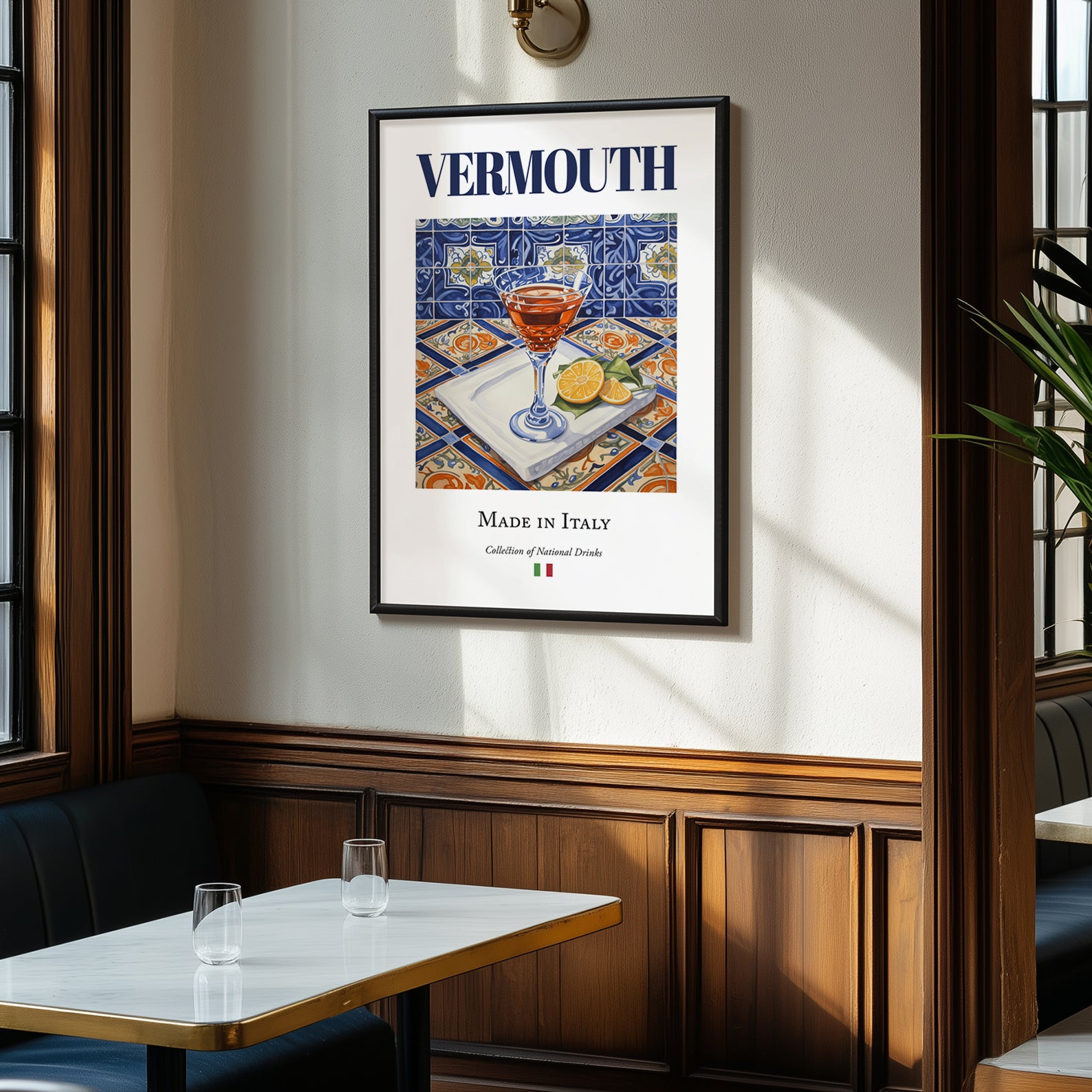 Vermouth – Italian Liqueur Drink, Cocktail Lounge Wall Art, clean layout with no caption
