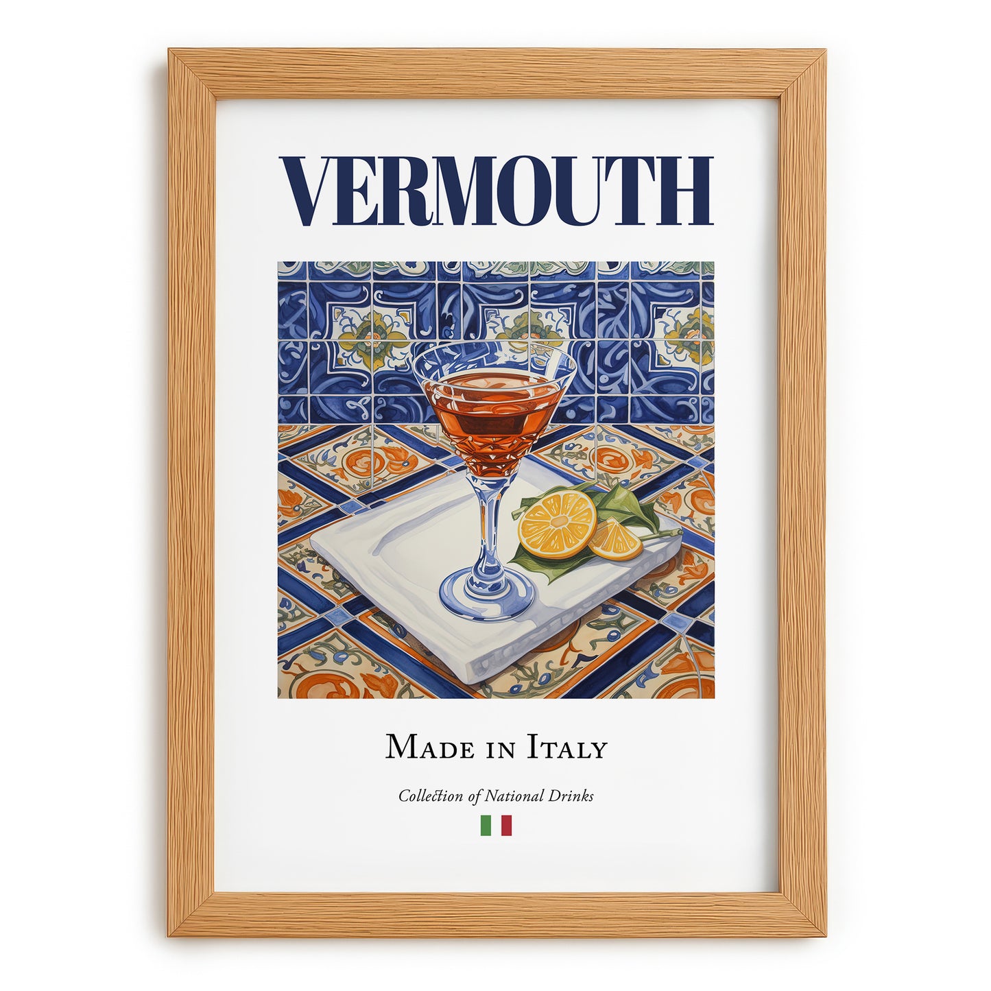 Vermouth – Italian Liqueur Drink, Cocktail Lounge Wall Art, set in oak frame