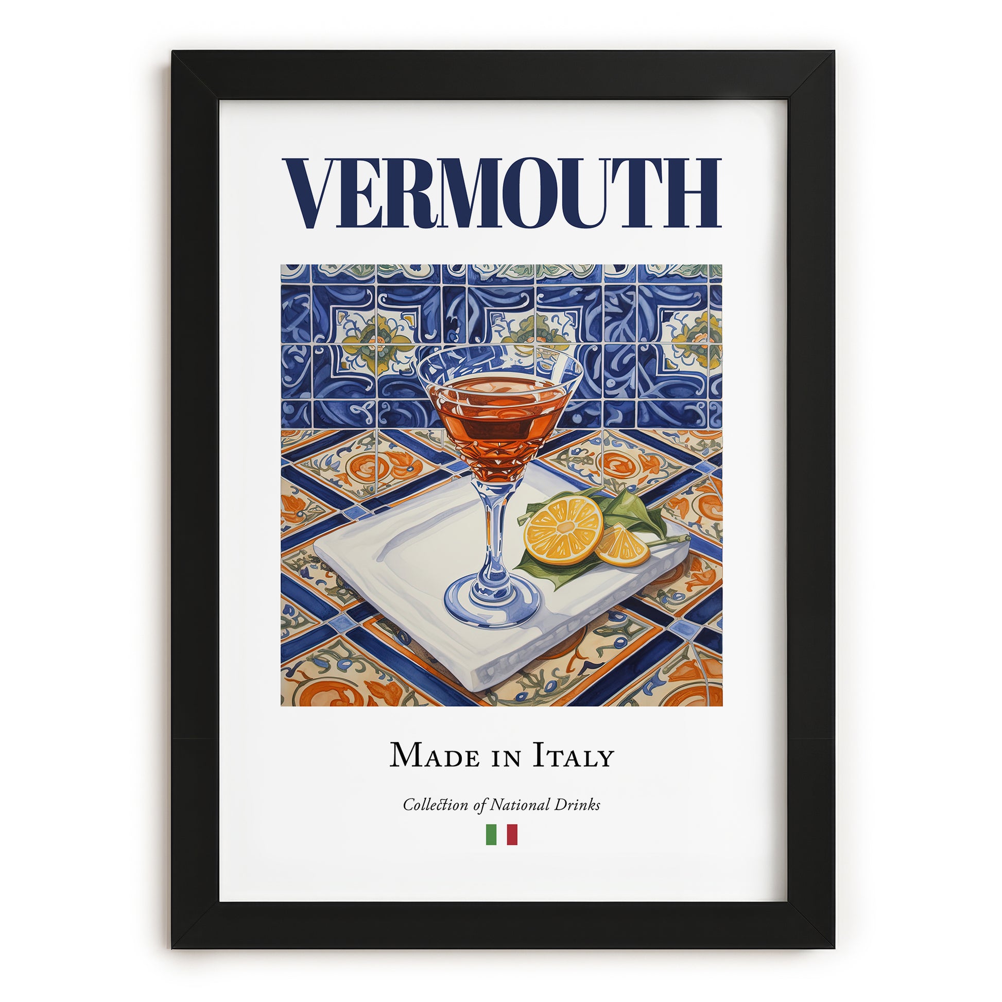 Vermouth – Italian Liqueur Drink, Cocktail Lounge Wall Art, in sleek black frame
