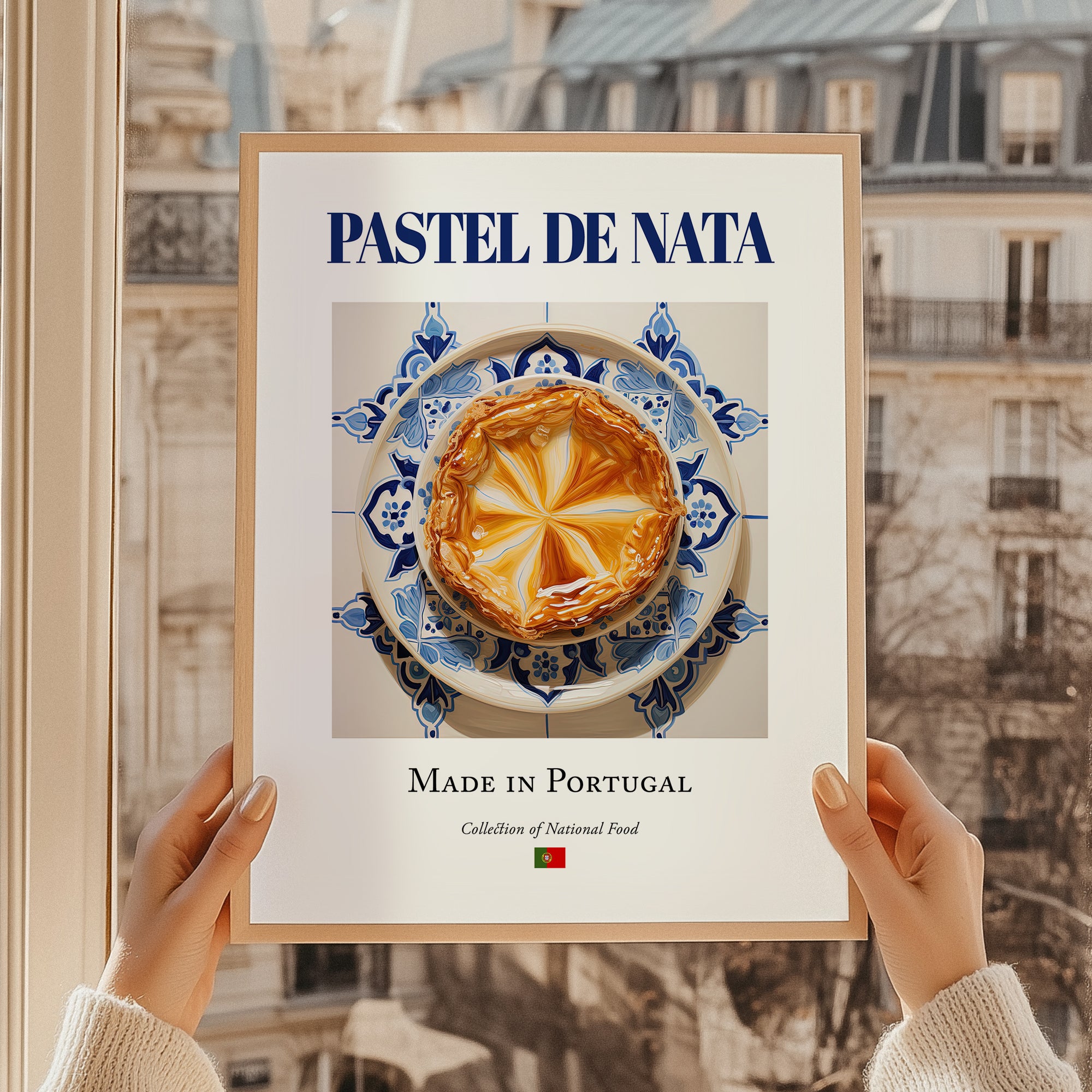 Pastel de nata – Portuguese Dessert Dish, Tavern Poster, styled in a charming Paris street view