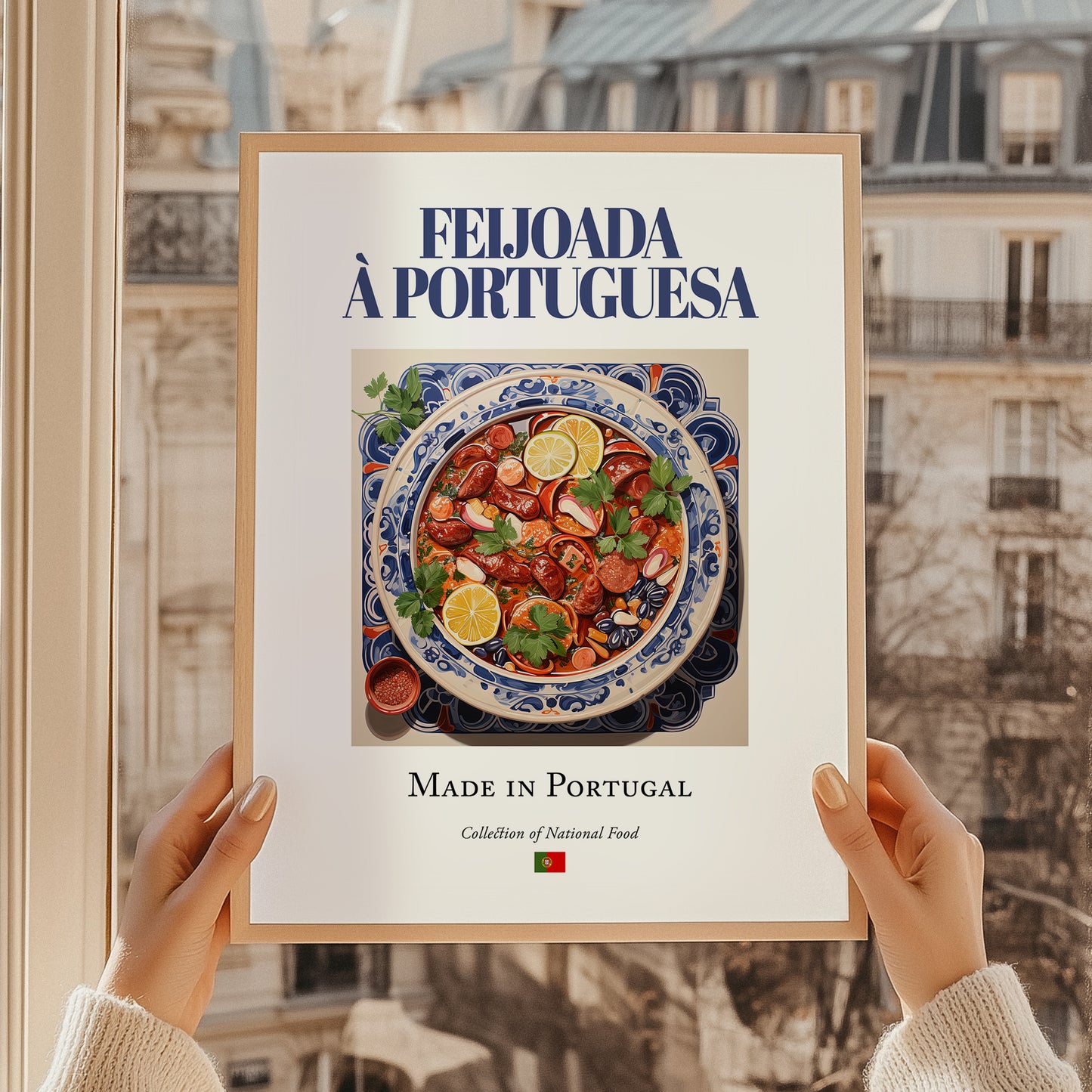 Feijoada à portuguesa – Portuguese Stew Dish, Fine Dining Restaurant Wall Art, styled in a charming Paris street view