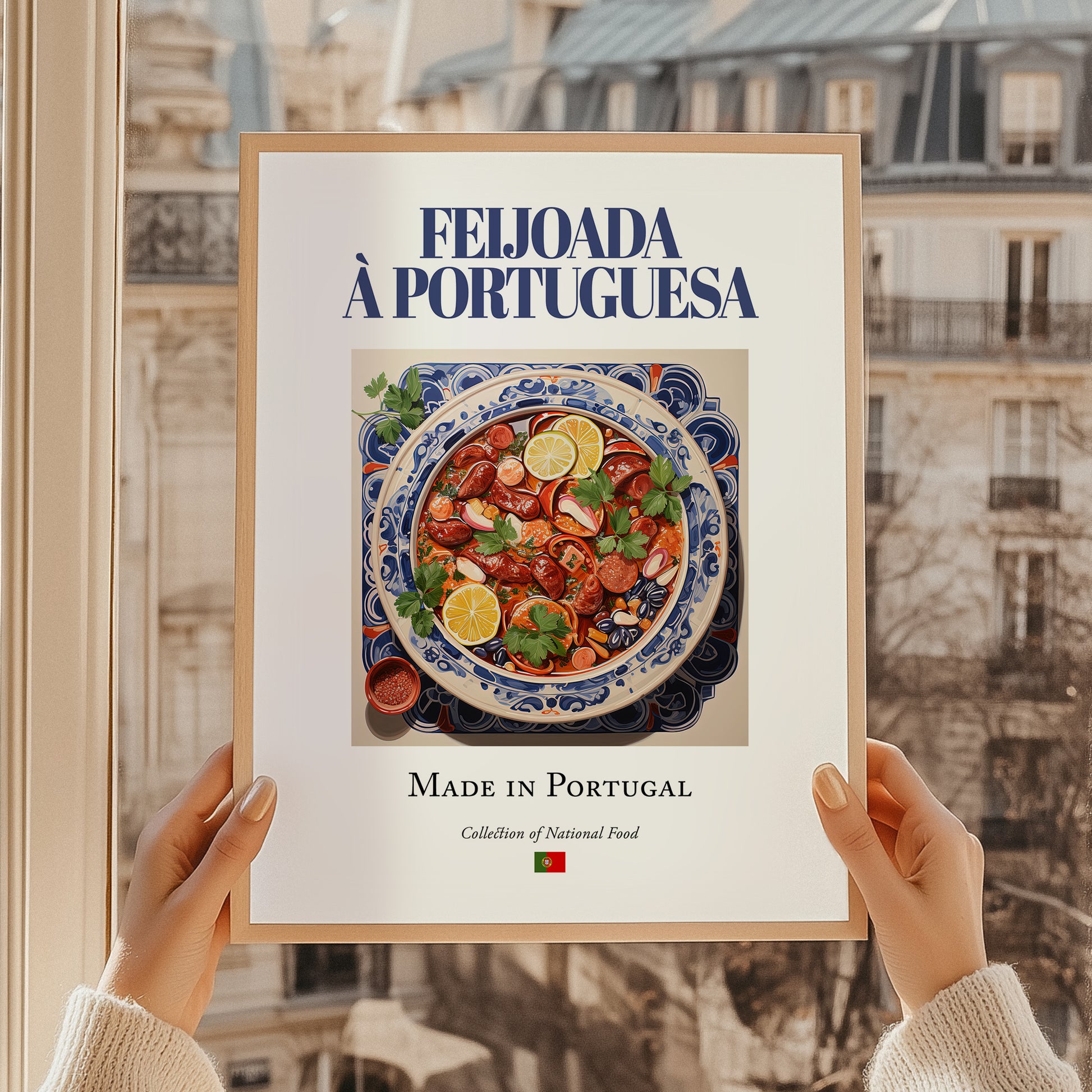 Feijoada à portuguesa – Portuguese Stew Dish, Fine Dining Restaurant Wall Art, styled in a charming Paris street view