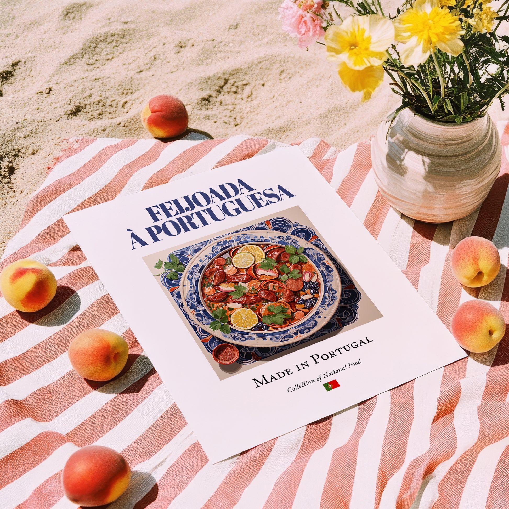 Feijoada à portuguesa – Portuguese Stew Dish, Fine Dining Restaurant Wall Art, unframed on coastal sand