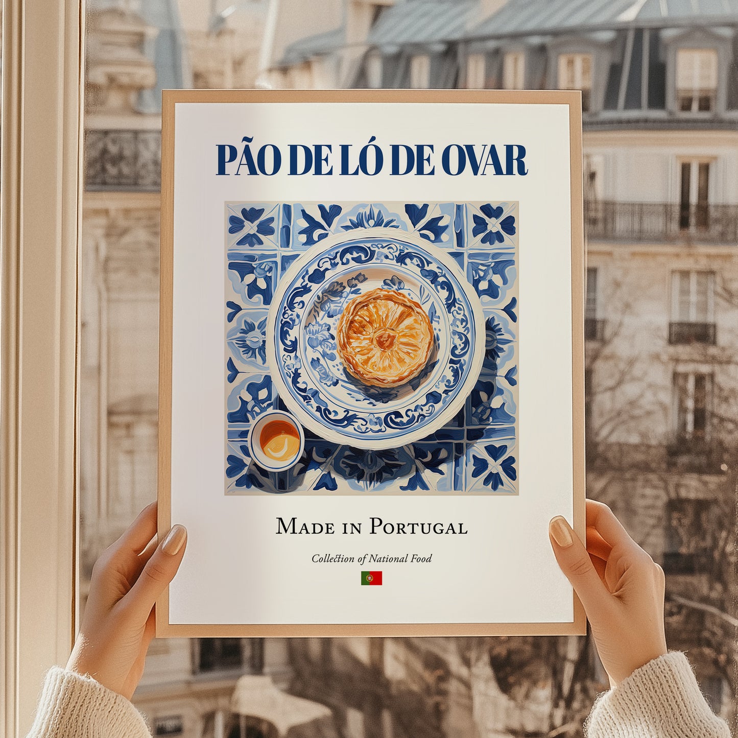 Pão de Ló de Ovar – Portuguese Dessert Dish, Tavern Painting, styled in a charming Paris street view