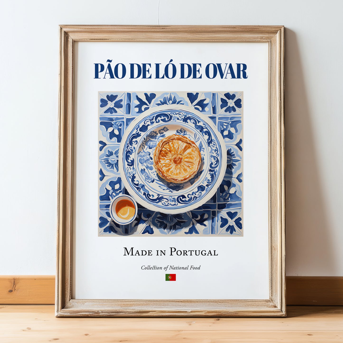 Pão de Ló de Ovar – Portuguese Dessert Dish, Tavern Painting, in wooden frame leaning on the floor