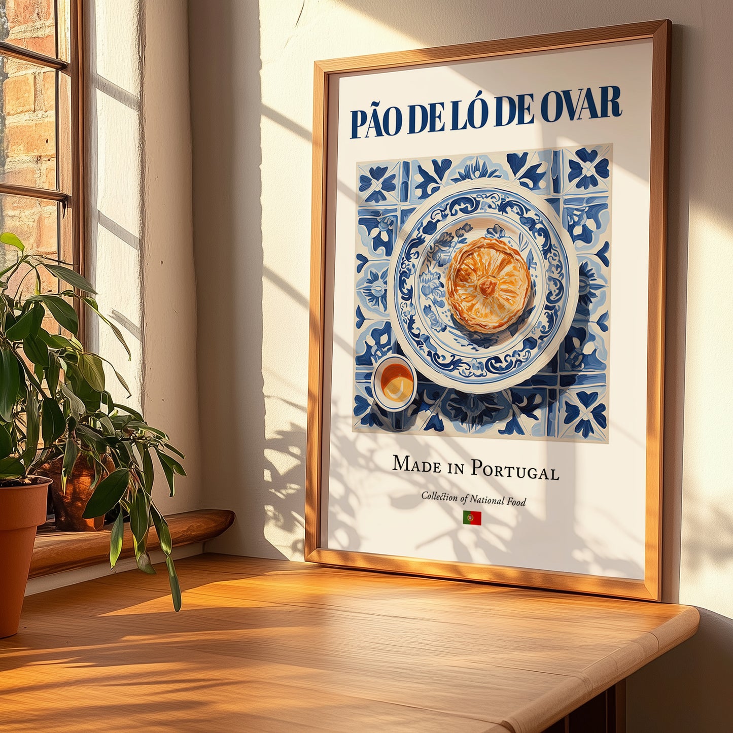 Pão de Ló de Ovar – Portuguese Dessert Dish, Tavern Painting, no-text version framed in wood
