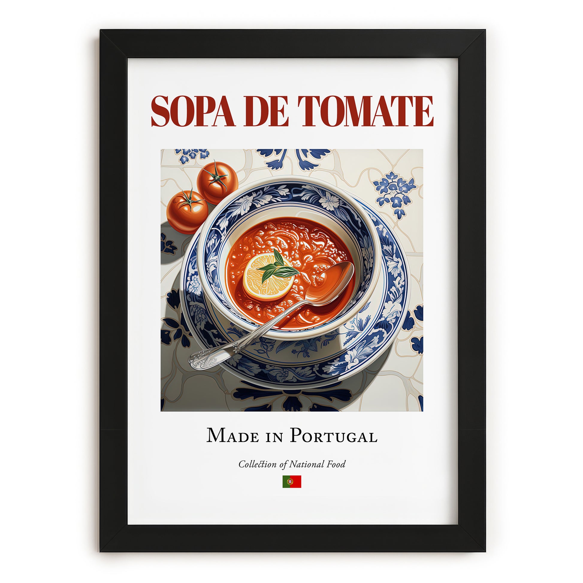 Sopa de tomate – Portuguese Soup Dish, Tavern Wall Art, in sleek black frame