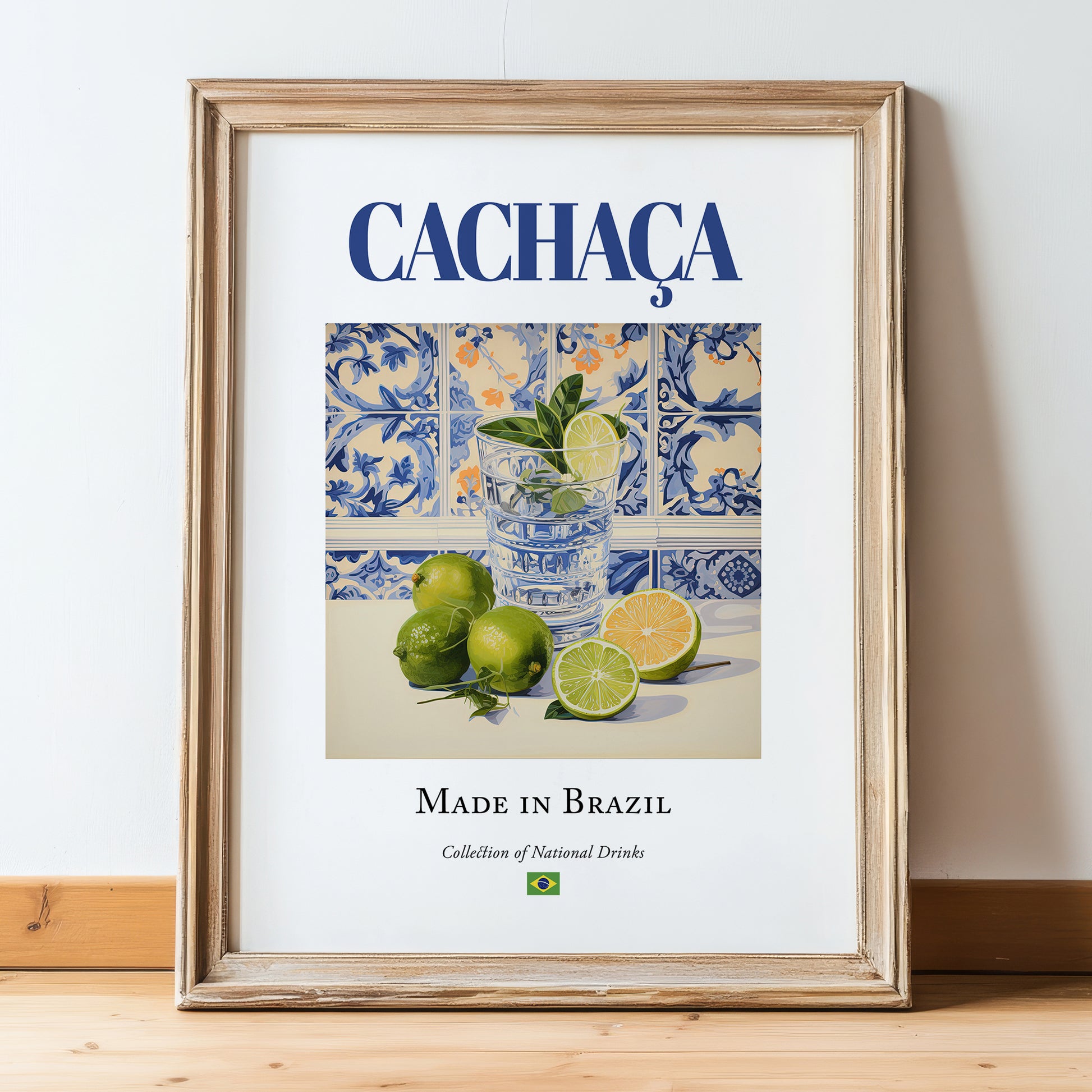 Cachaça – Brazilian Spirit Drink, Sky Bar Wall Art, in wooden frame leaning on the floor