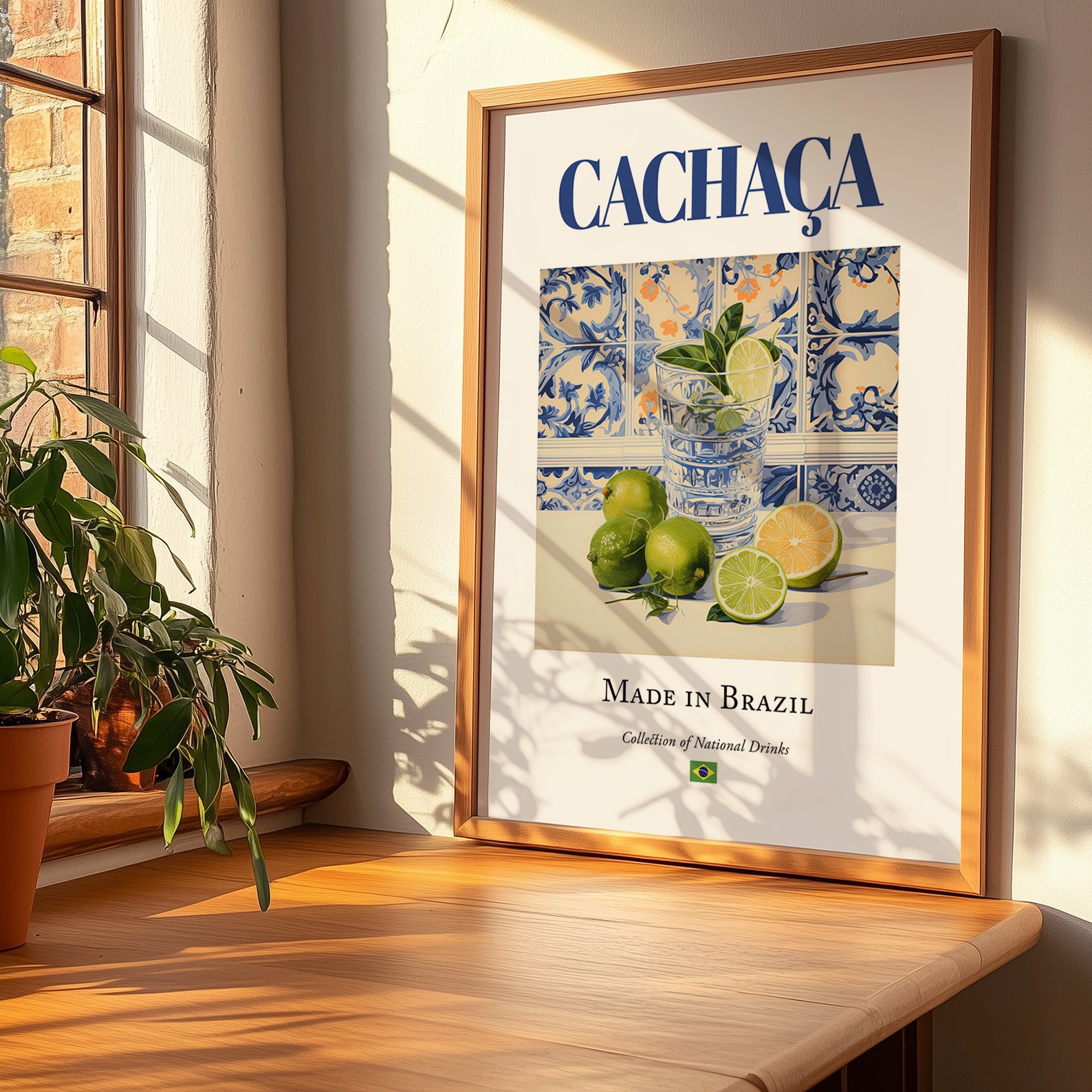 Cachaça – Brazilian Spirit Drink, Sky Bar Wall Art, no-text version framed in wood