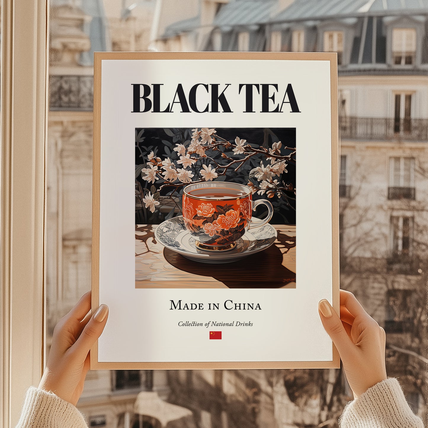 Black Tea – Chinese Tea, Tea Room Wall Decor, styled in a charming Paris street view
