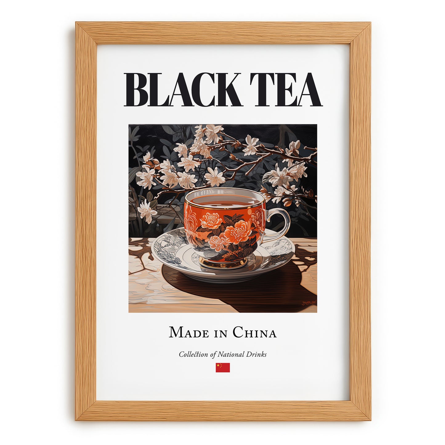 Black Tea – Chinese Tea, Tea Room Wall Decor, set in oak frame