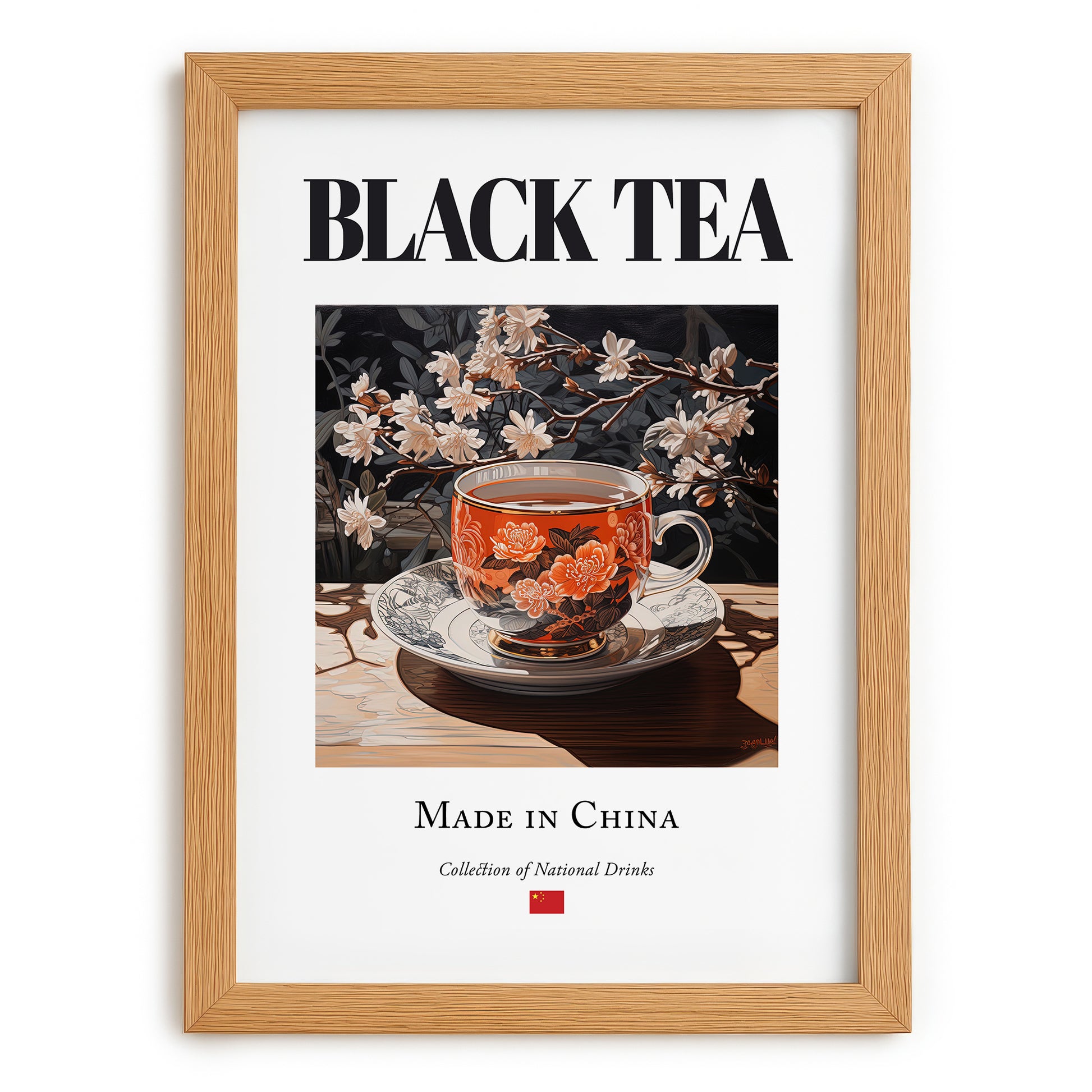 Black Tea – Chinese Tea, Tea Room Wall Decor, set in oak frame