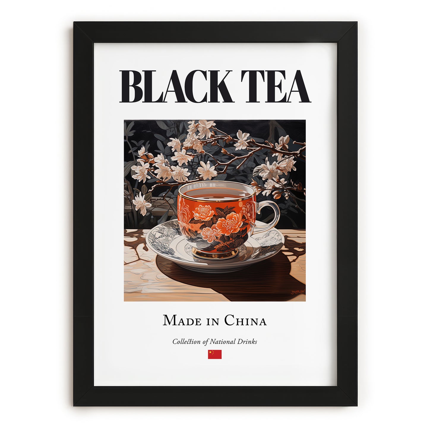 Black Tea – Chinese Tea, Tea Room Wall Decor, in sleek black frame
