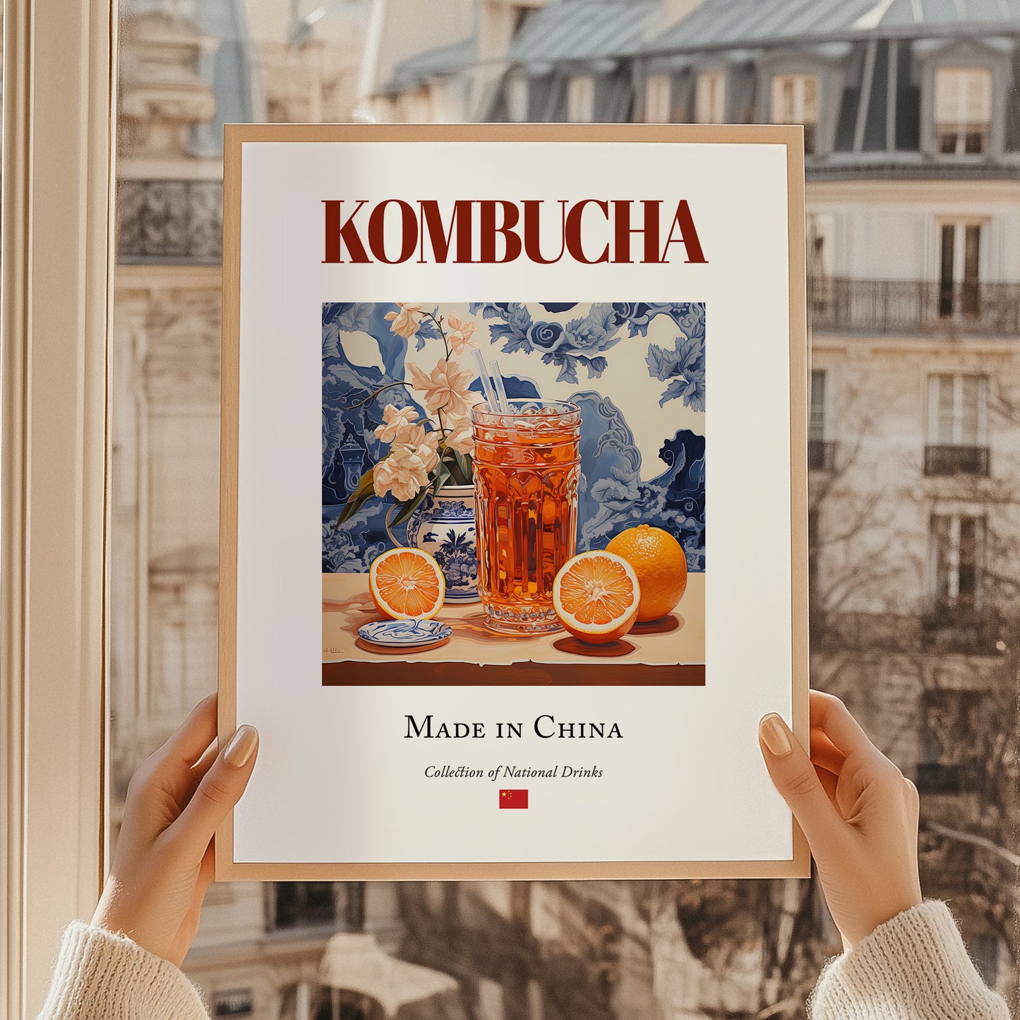 Kombucha – Chinese Beverage Drink, Hotel Lobby Poster, styled in a charming Paris street view