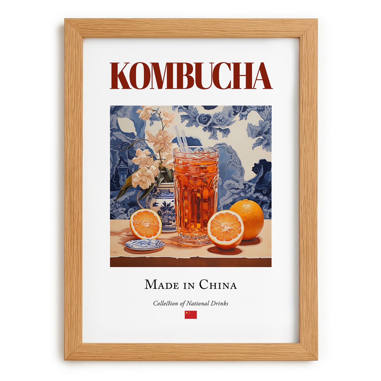 Kombucha – Chinese Beverage Drink, Hotel Lobby Poster, set in oak frame