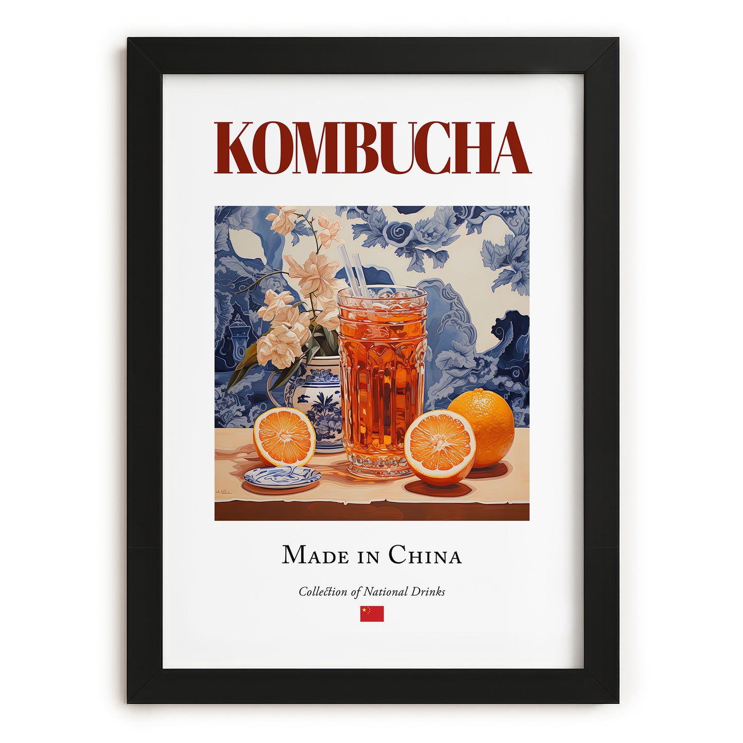 Kombucha – Chinese Beverage Drink, Hotel Lobby Poster, in sleek black frame