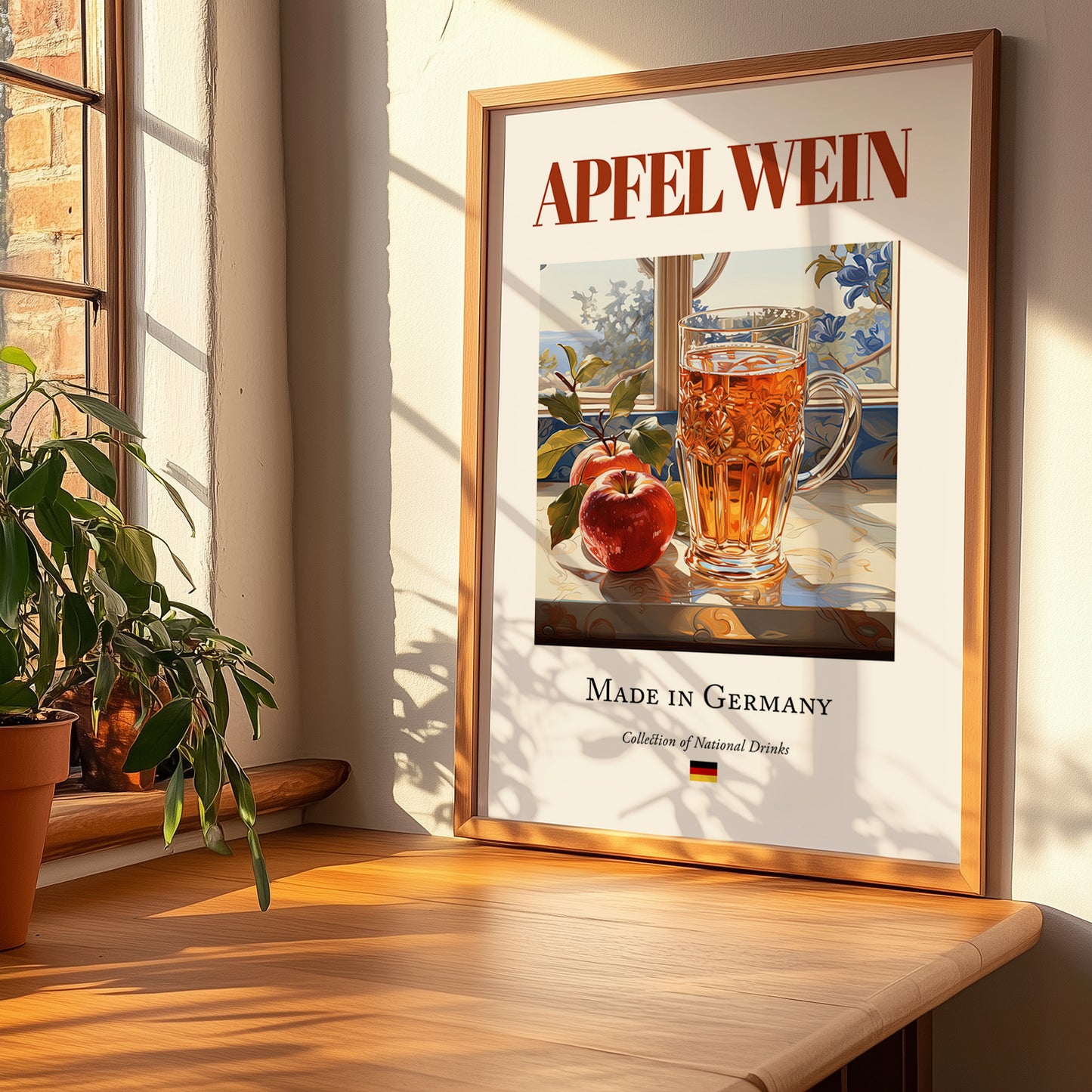 Apfelwein – German Cider Cider, Cider House Poster, no-text version framed in wood