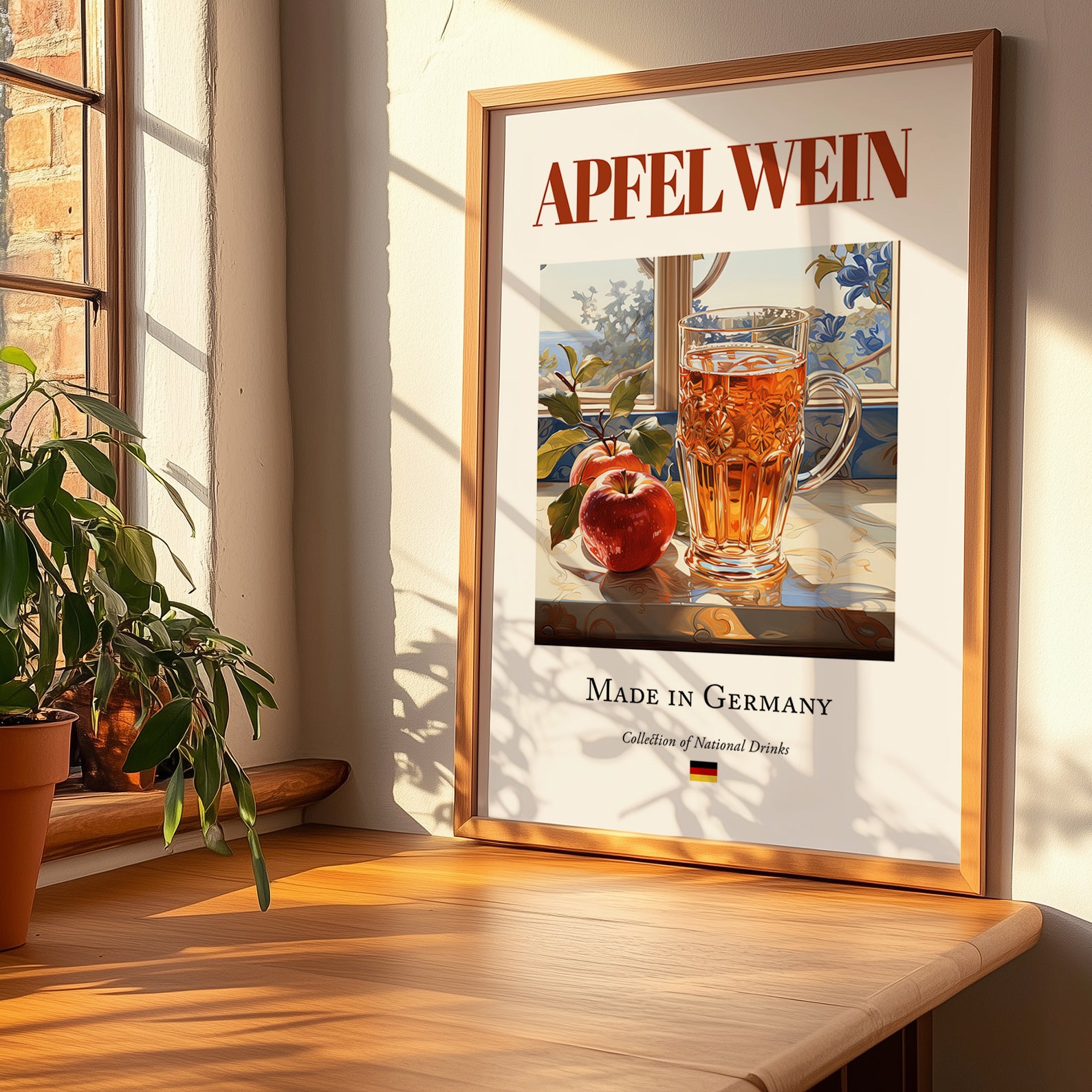 Apfelwein – German Cider Cider, Cider House Poster, no-text version framed in wood