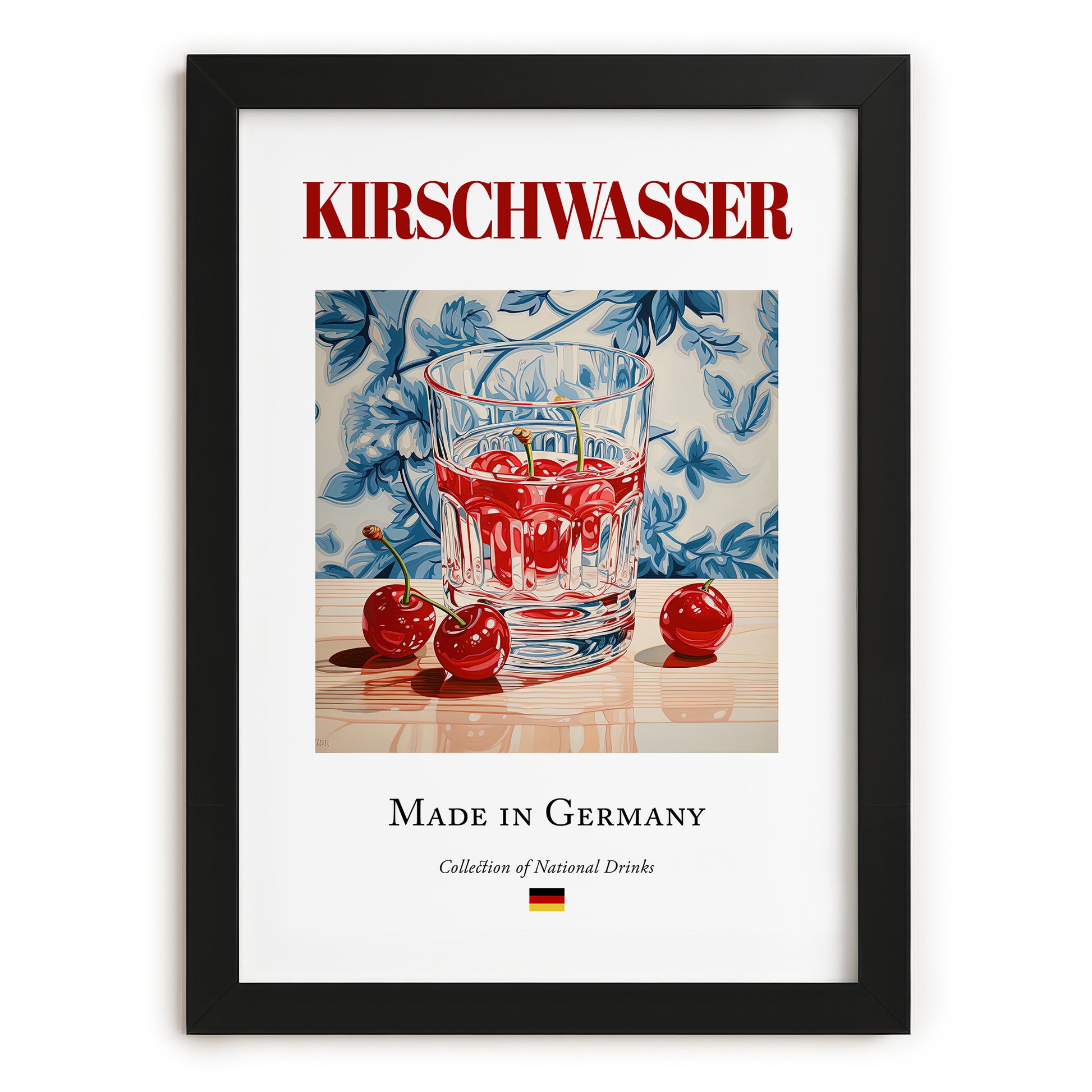 Kirschwasser – German Spirit Drink, Sky Bar Poster, in sleek black frame