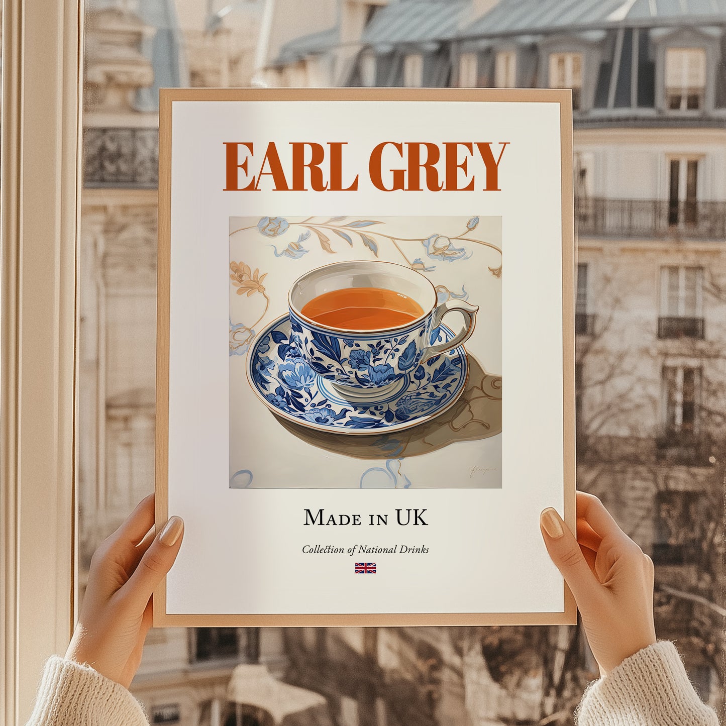 Earl Grey – English Tea, Tea Room Poster, styled in a charming Paris street view