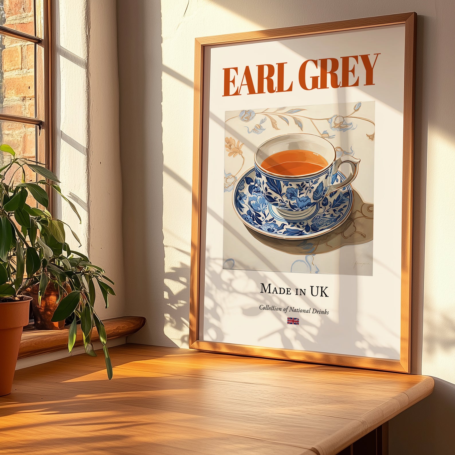 Earl Grey – English Tea, Tea Room Poster, no-text version framed in wood