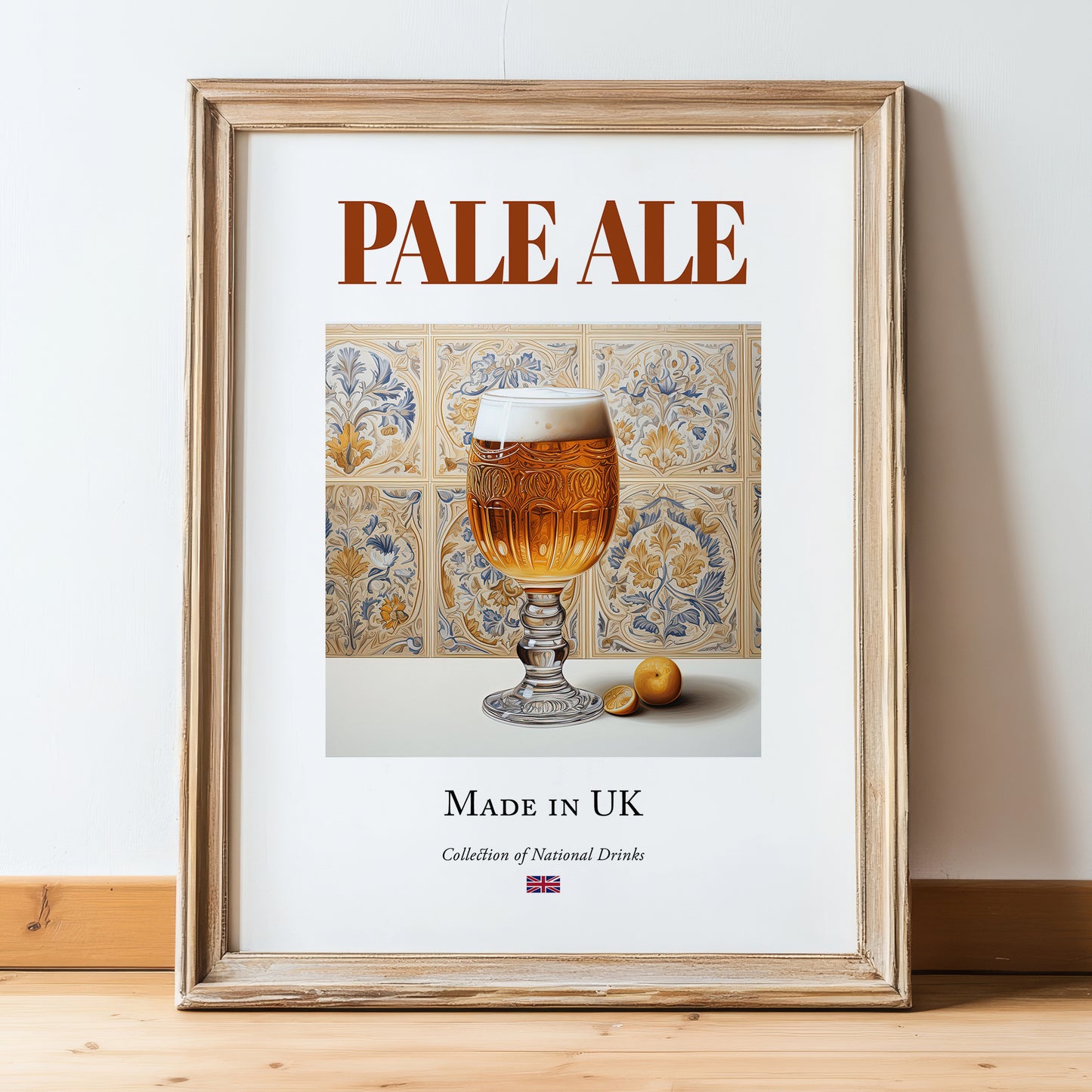 Pale Ale – English Beer, Gastropub Wall Art, in wooden frame leaning on the floor