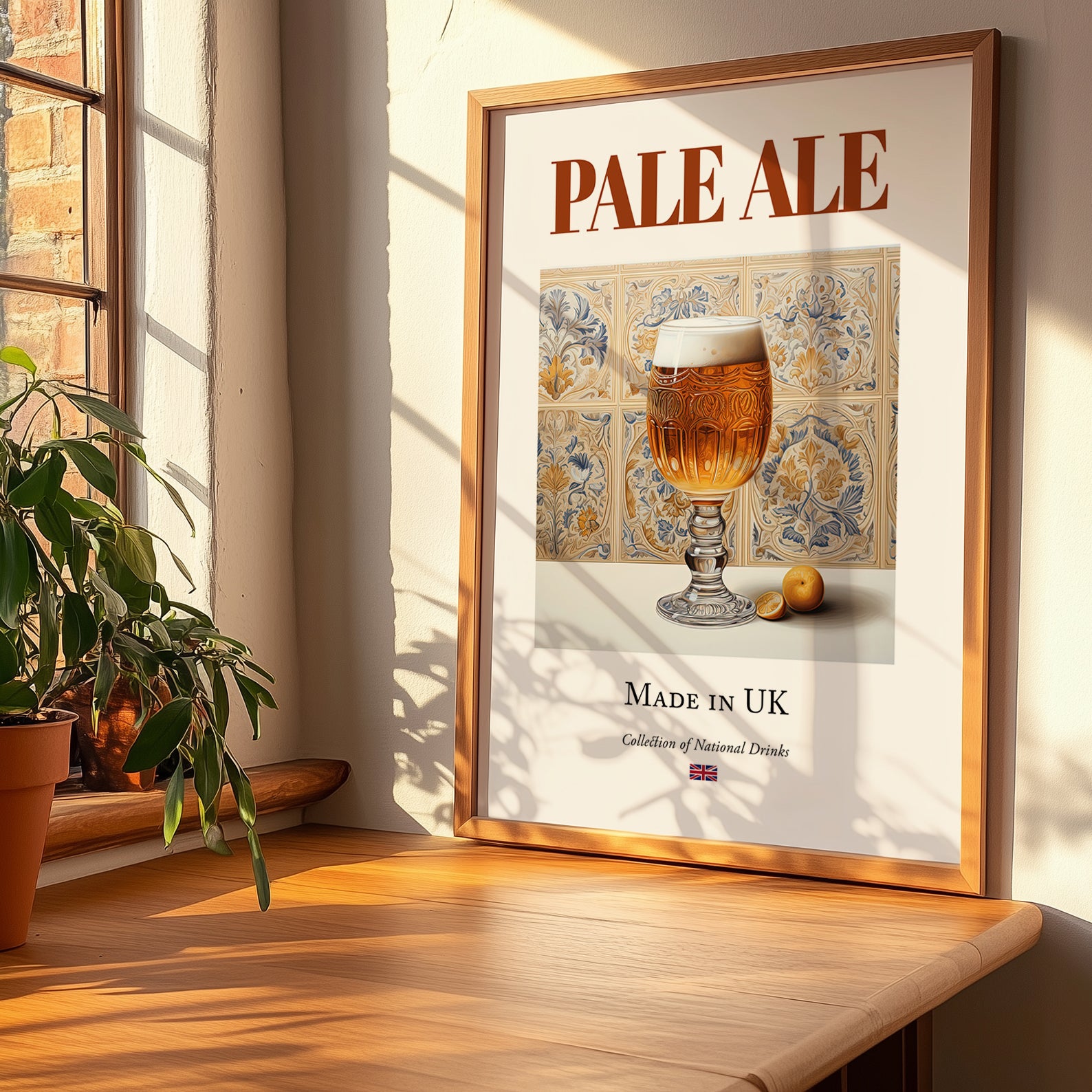 Pale Ale – English Beer, Gastropub Wall Art, no-text version framed in wood