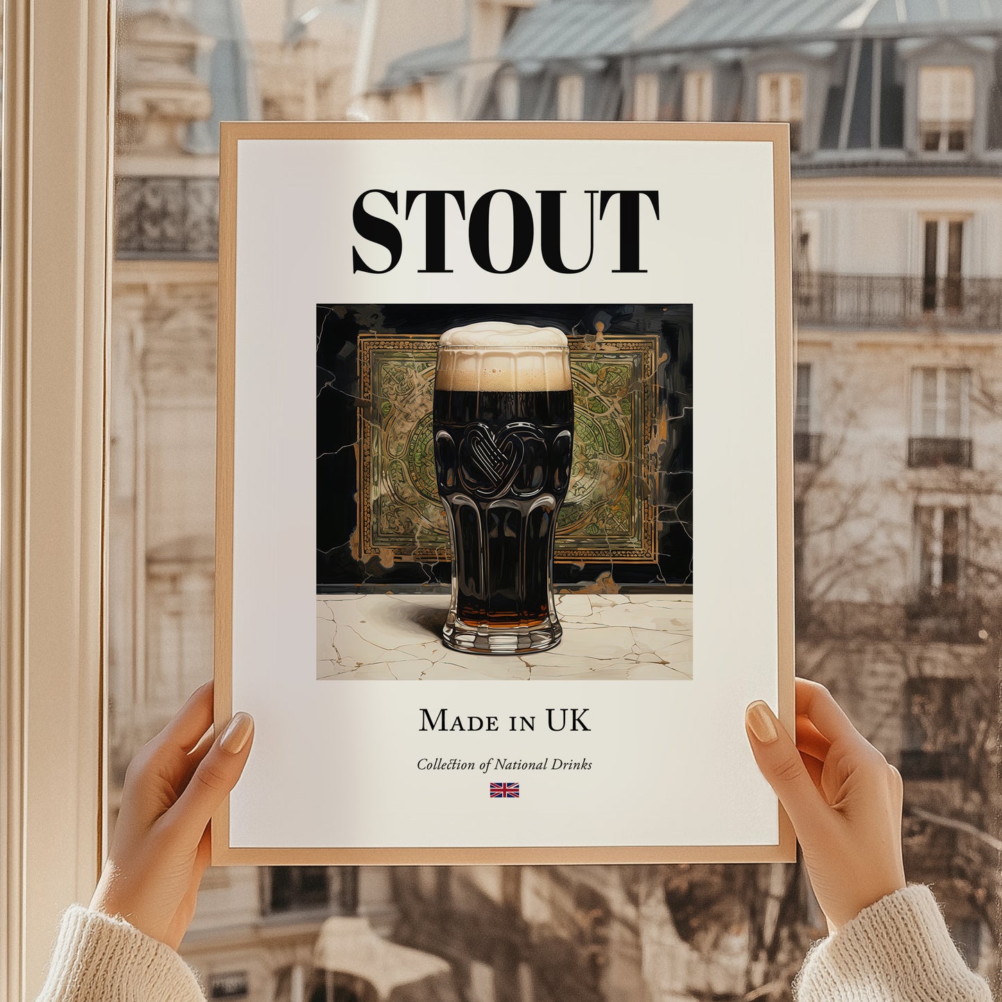 Stout – English Beer, Sports Bar Poster, styled in a charming Paris street view