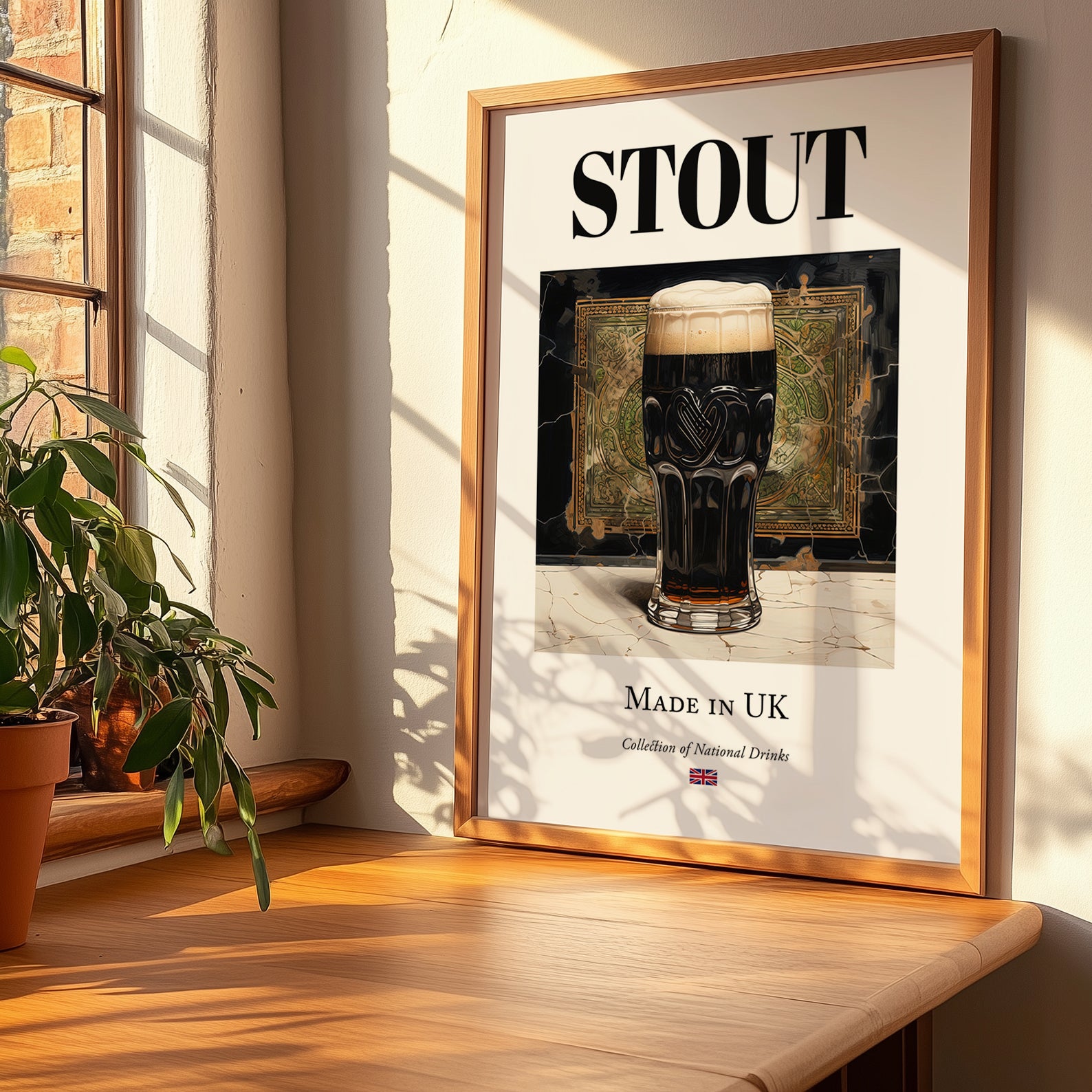 Stout – English Beer, Sports Bar Poster, no-text version framed in wood