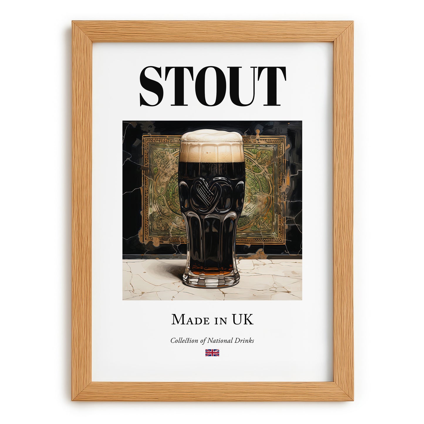 Stout – English Beer, Sports Bar Poster, set in oak frame