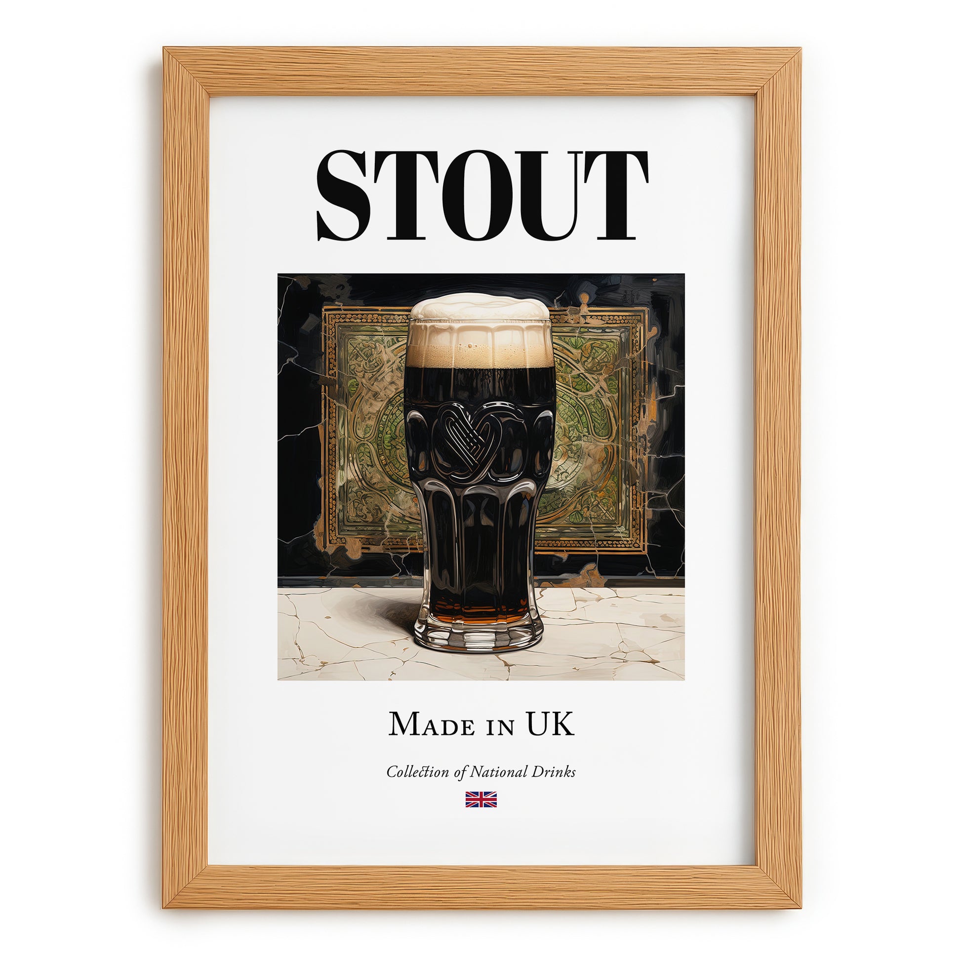 Stout – English Beer, Sports Bar Poster, set in oak frame