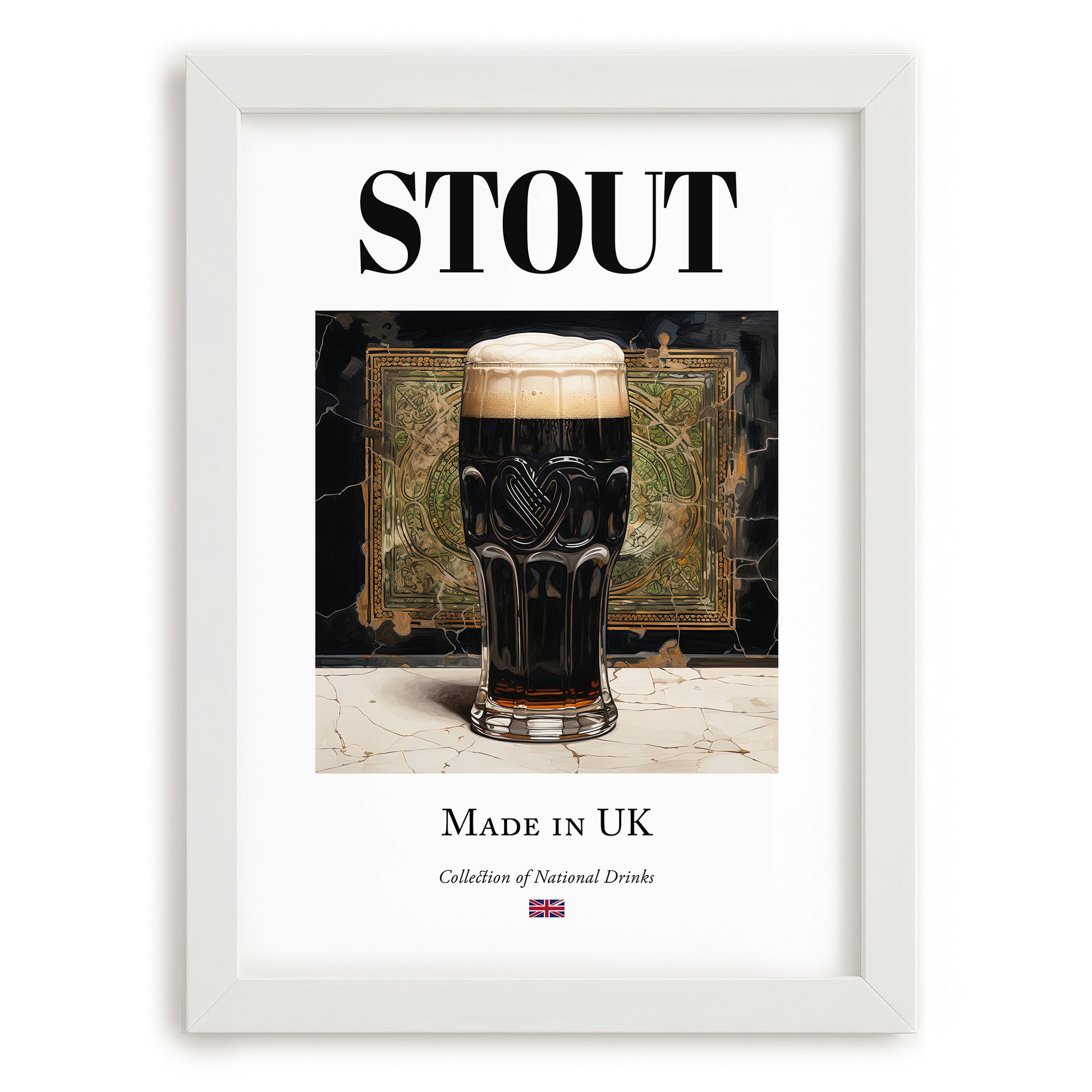 Stout – English Beer, Sports Bar Poster, placed in minimal white frame