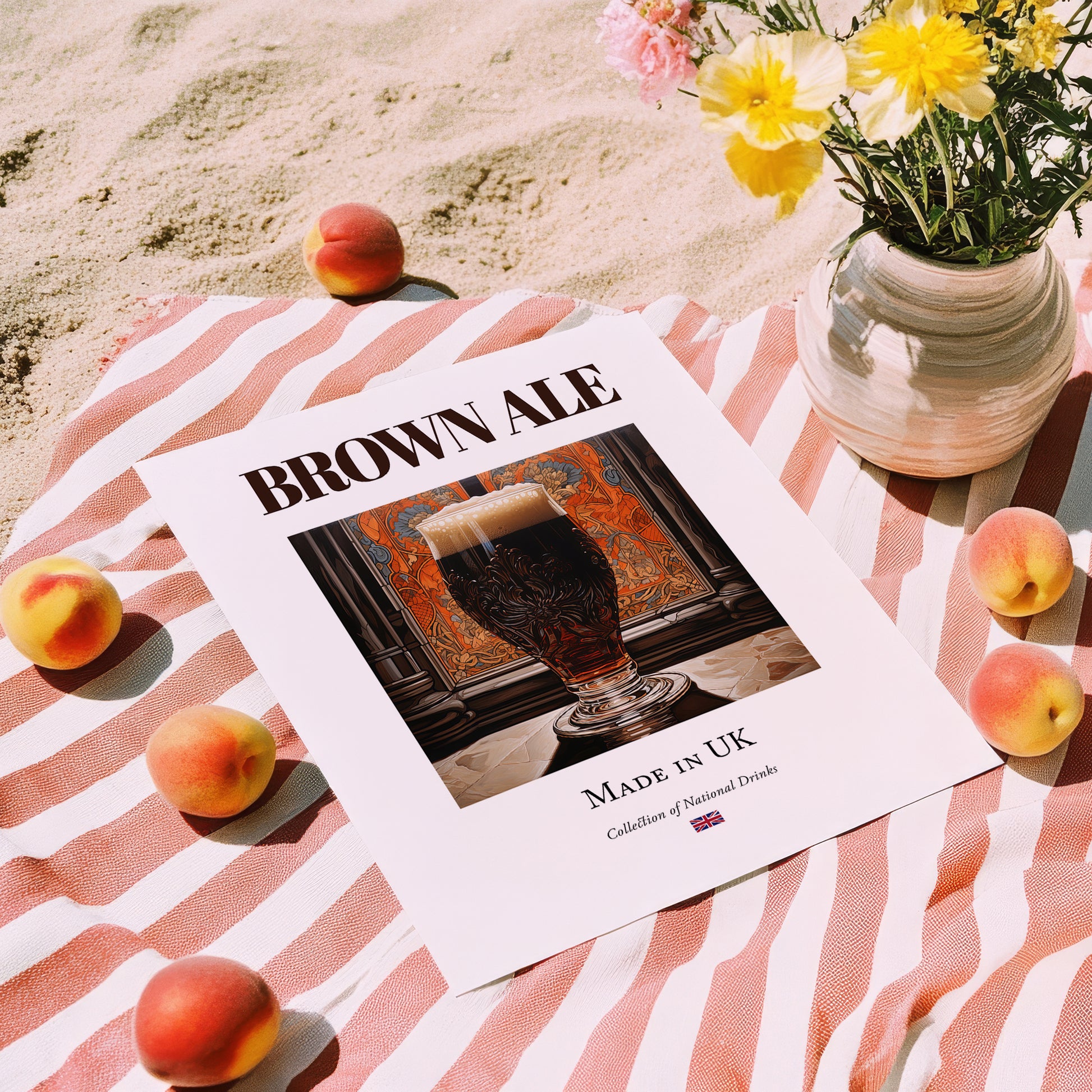Brown Ale – English Beer, Gastropub Still Life, unframed on coastal sand