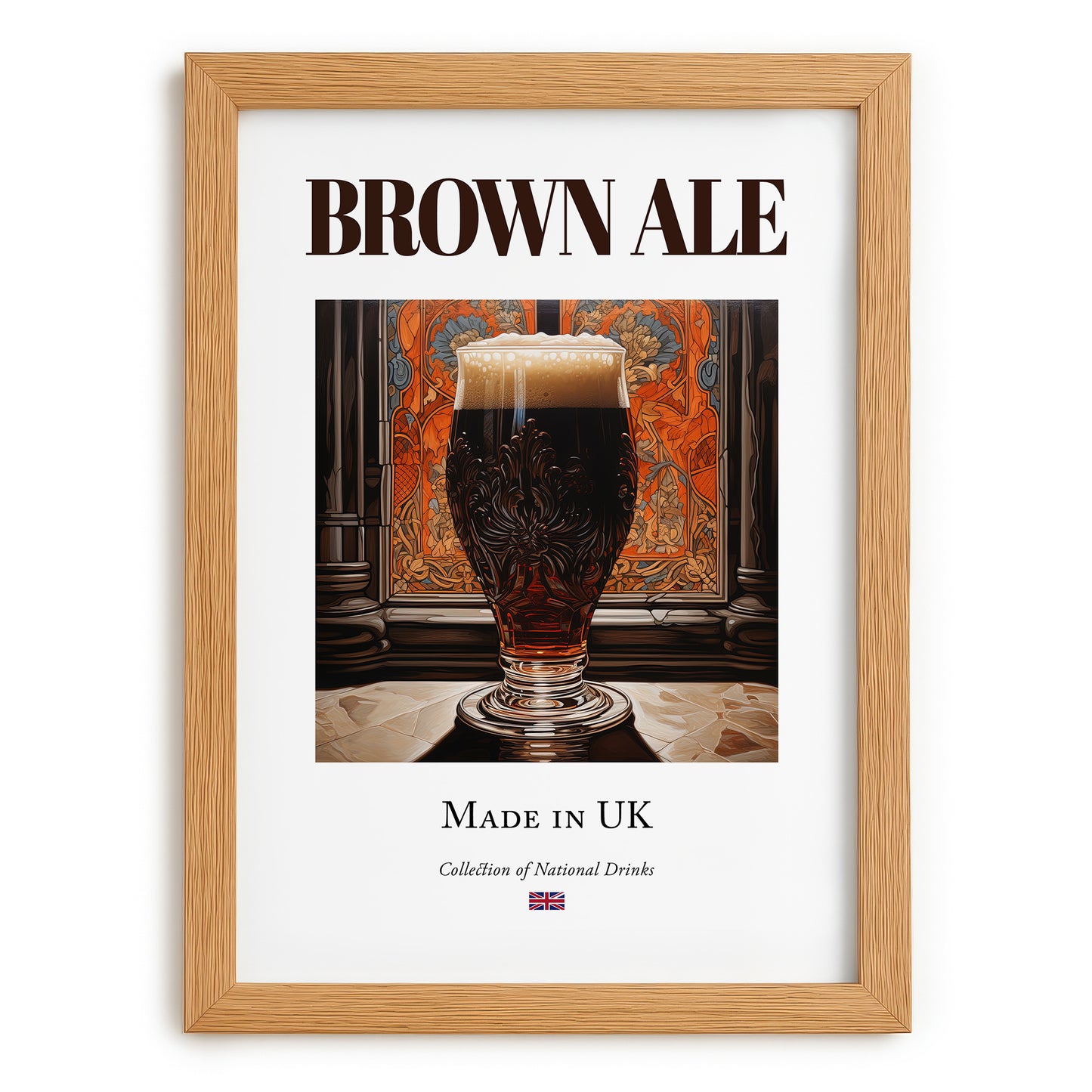 Brown Ale – English Beer, Gastropub Still Life, set in oak frame